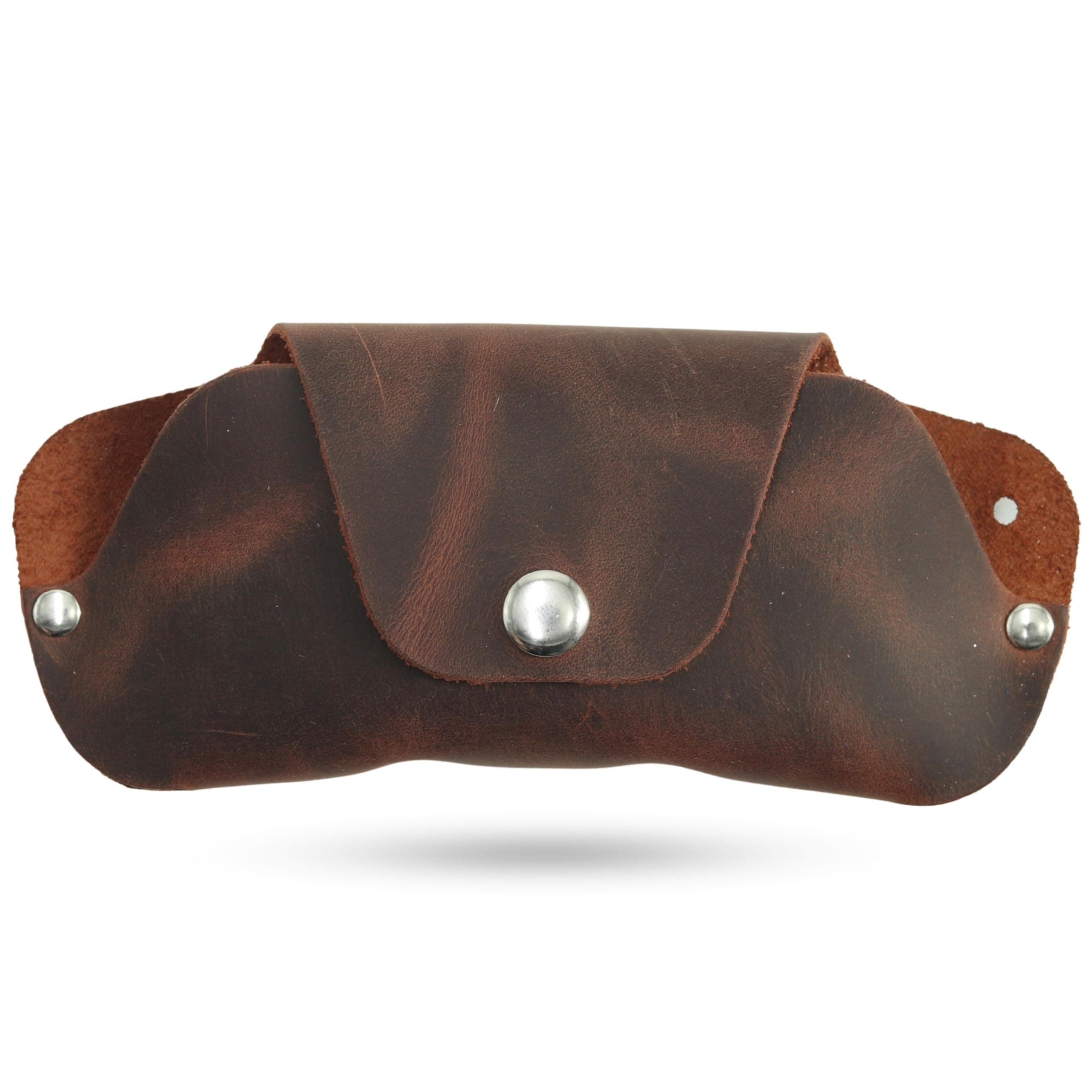 Toprank Leather Eyeglass Case - Handmade Slim Sunglasses Holder, Genuine and Universal Fit for Men and Women