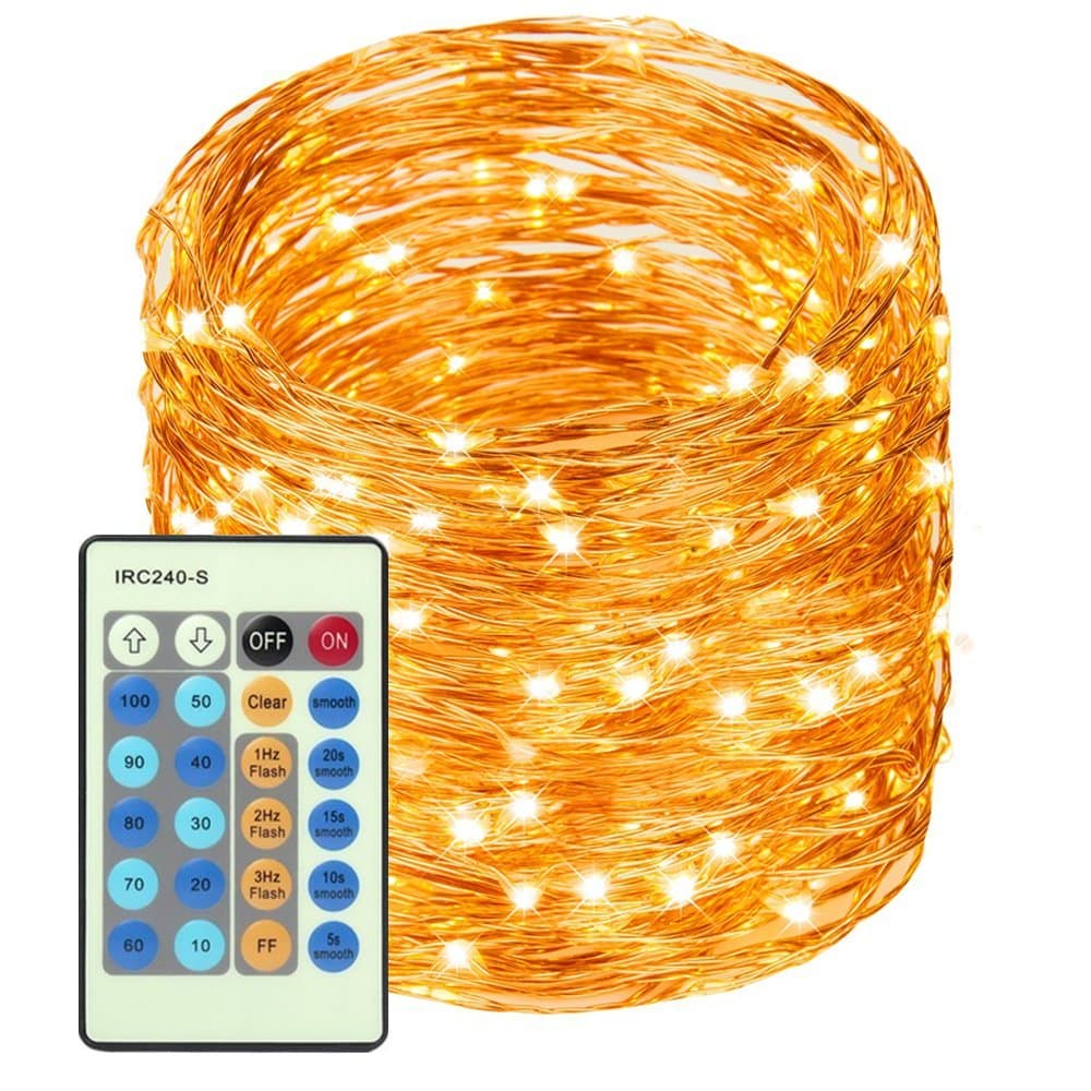 LED Copper Wire Lights 99ft/30m 300 LED Light String Dimmable with Remote Control Waterproof Starry Lights for DIY Bedroom Outdoor, Garden, Party, Wedding, Patio, Fairy Tale (Warm White)