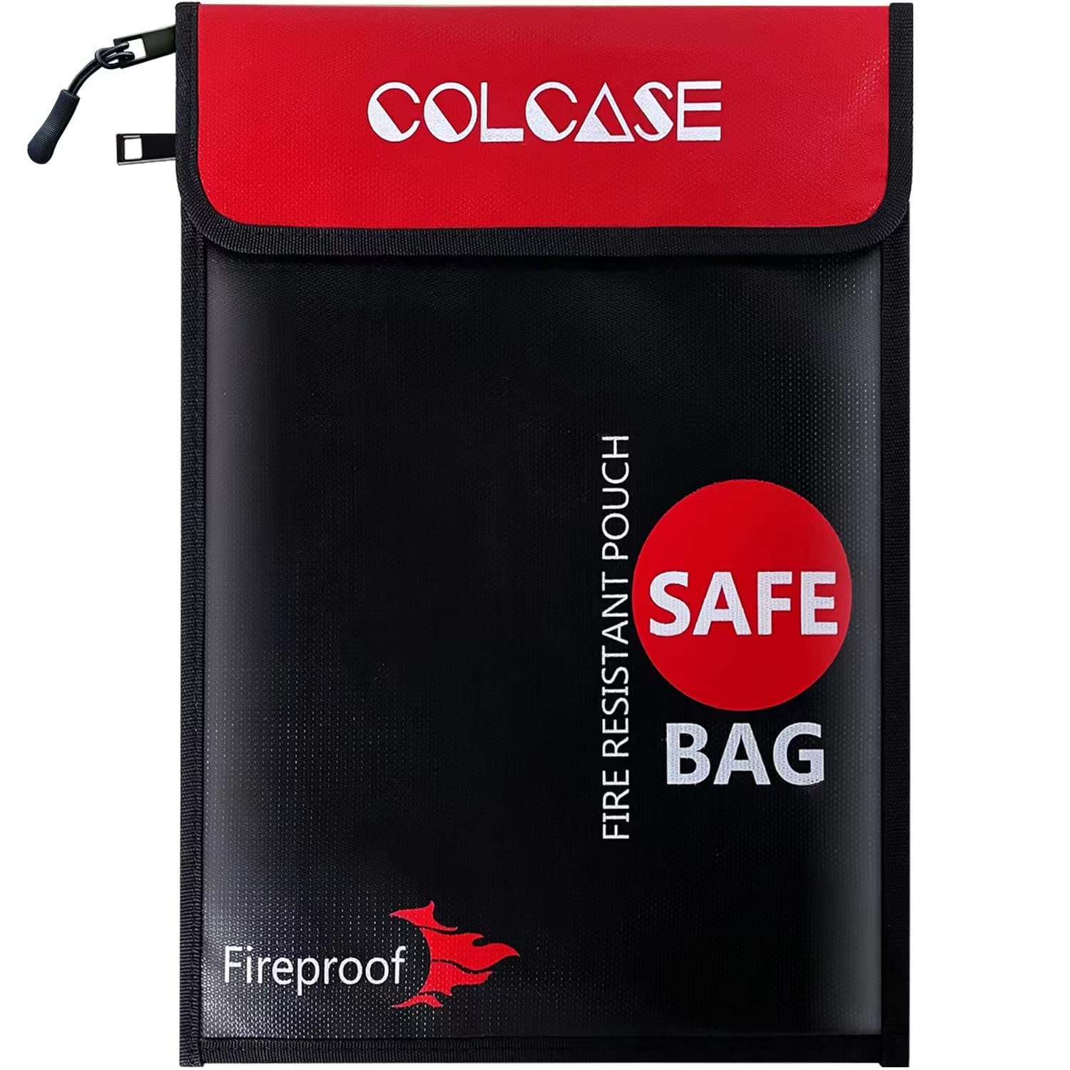 COLCASE Fireproof Document Bag Upgraded 2 Pockets (2000 ℉)15 x 11 Inches Silicone Coated Fireproof and Waterproof Money Bag Fireproof Safe Storage for Money, Documents, Jewelry and Passport Black