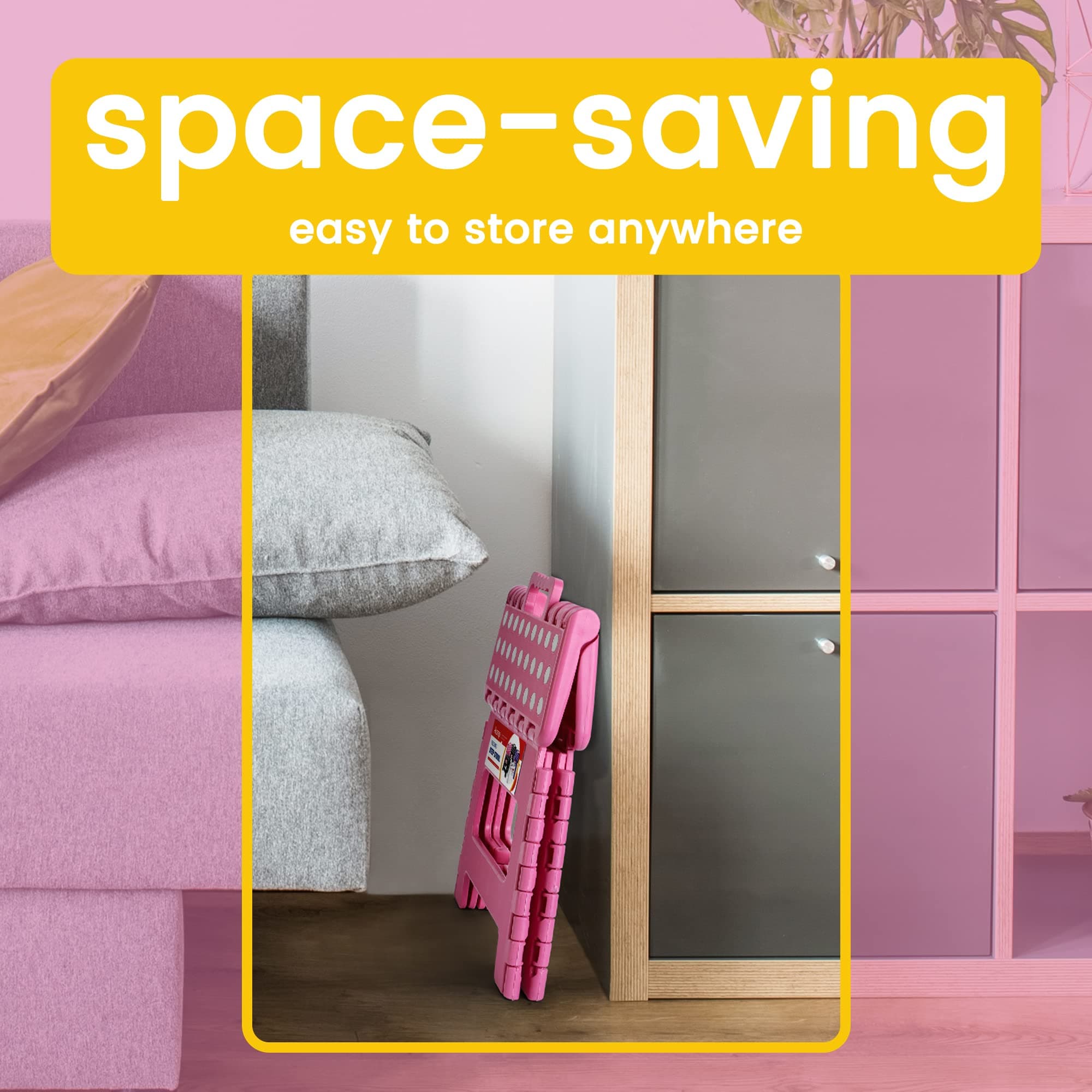 ACSTEP Acko 9Inch Folding Step Stool - The Lightweight Step Stool is Sturdy and Safe Enough for Kids. Opens Easy with One Flip. Great for Kitchen, Bathroom, Bedroom Pink