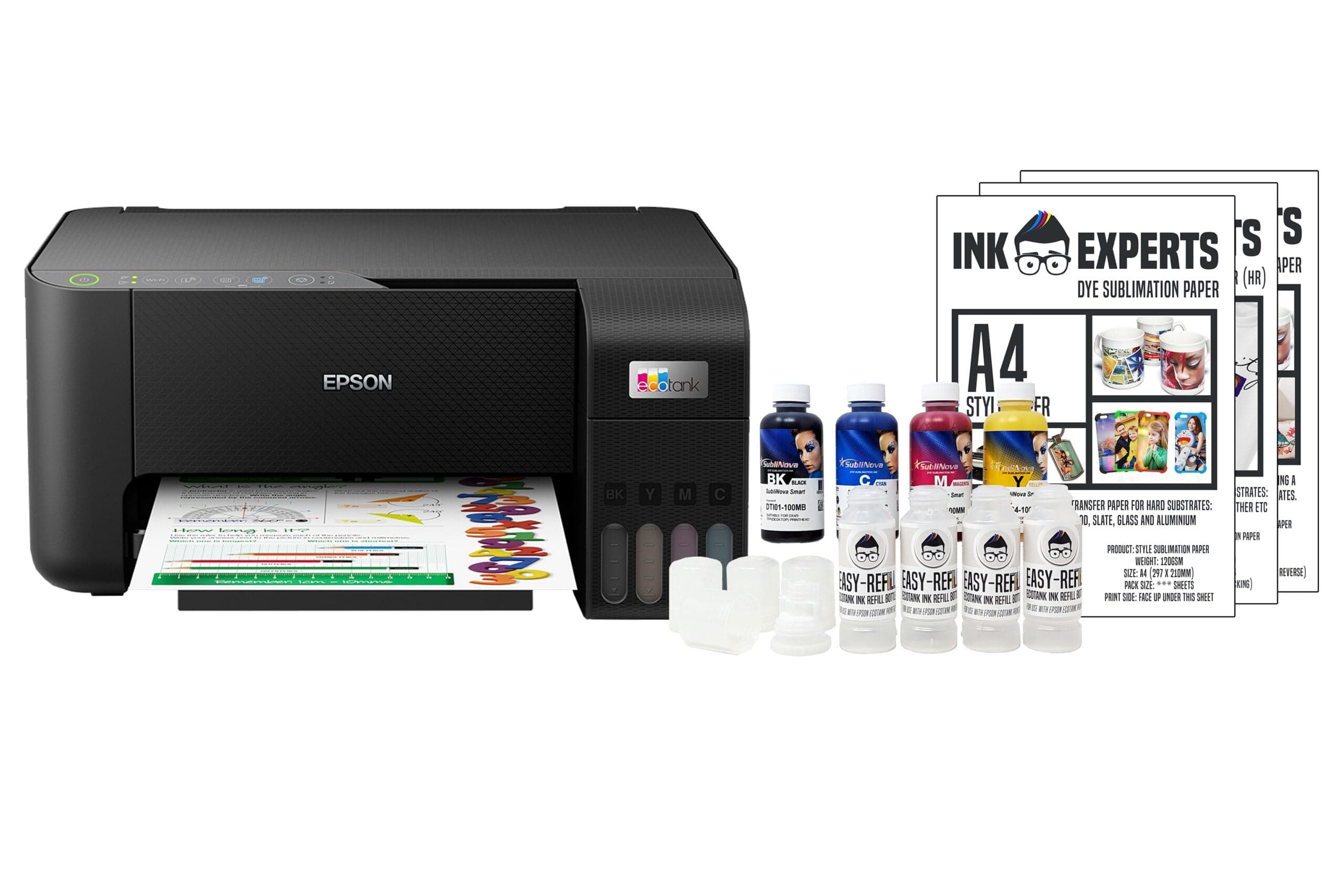 Ink Experts Dye Sublimation A4 Printer Bundle - Windows Compatible with Epson ET2860 Series inc. Printer and Inktec Sublinova Inks