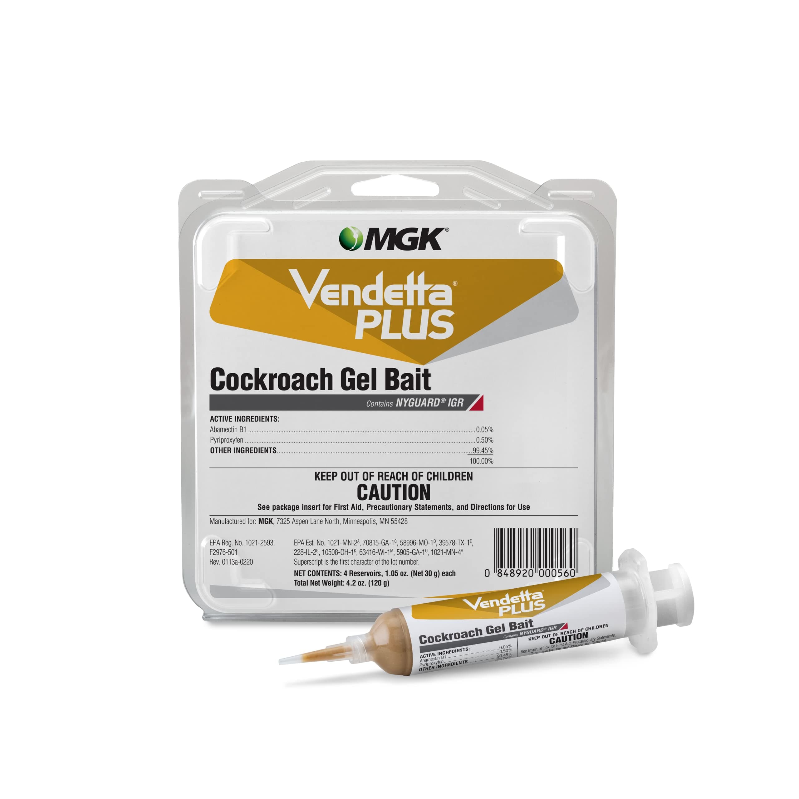 MGK Vendetta® Plus Cockroach Gel Bait | Odorless German Roach Killer That Fits Standard Bait Guns | German Cockroach Killer | Indoor Home, Commercial, Industrial Use | 4 x 30 Gram Tubes