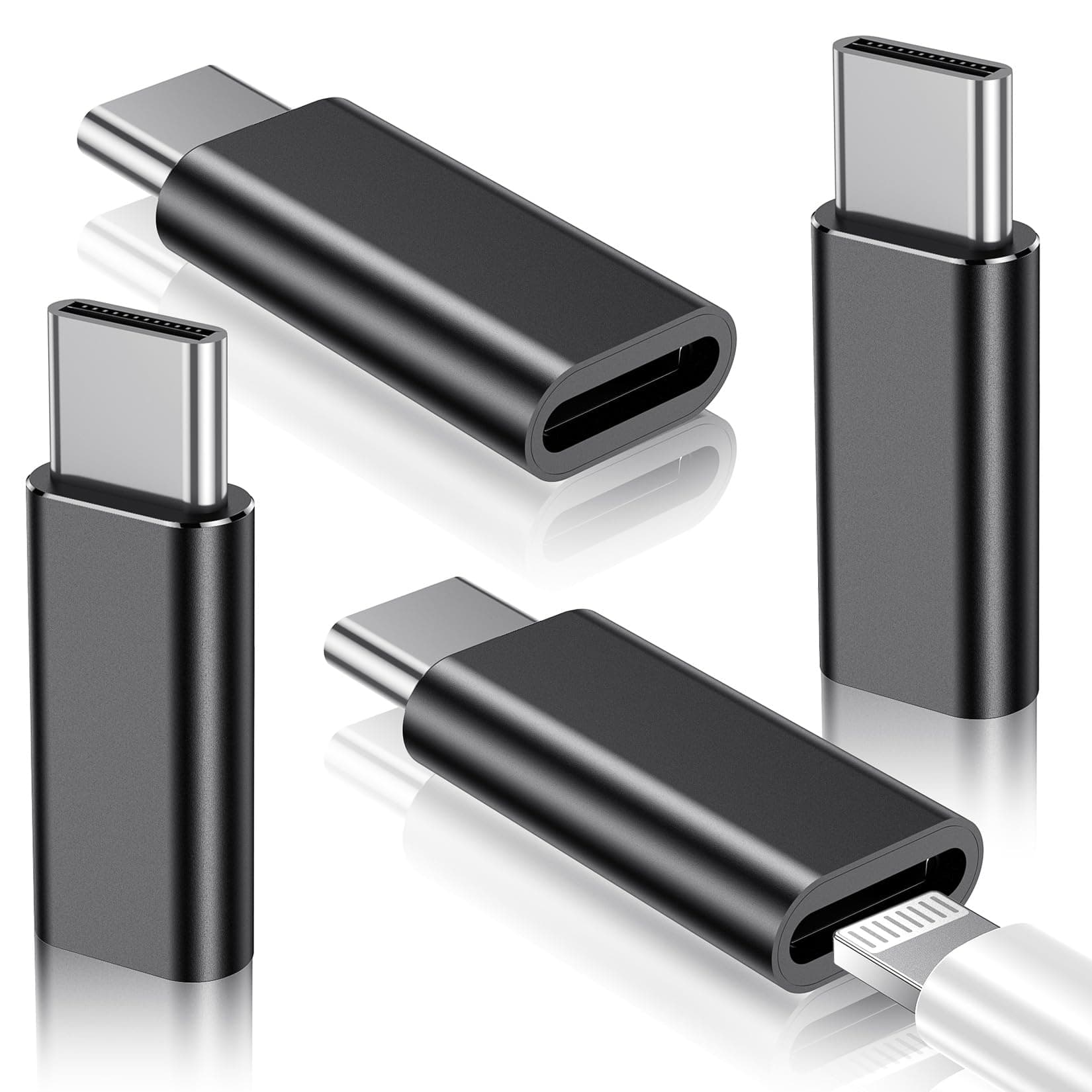 Temdan 4 Pack Lightning to USB C Adapter for iPhone 15/16 Pro/16 Pro Max/Plus,Samsung S25/S24,USB C Charger Connector Cable,for iPhone 16/15 Charger,16/15 Accessories - Black(Not for Audio/OTG)
