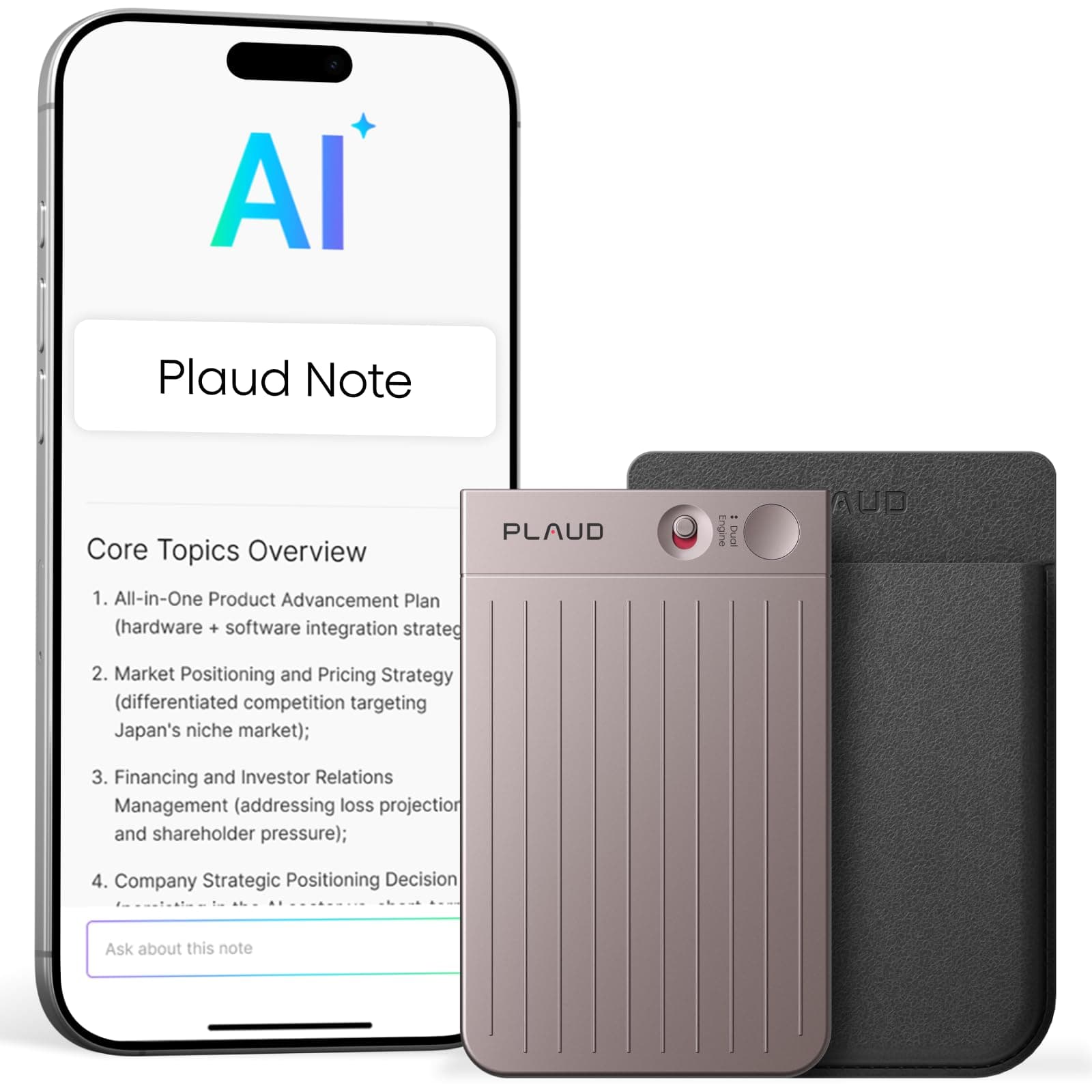 Plaud Note AI Voice Recorder Device/Dictaphone w/Case App Control AI Transcribe & Summarize Support 112 Languages 64GB Digital Audio Recorder for Lectures Meetings Calls