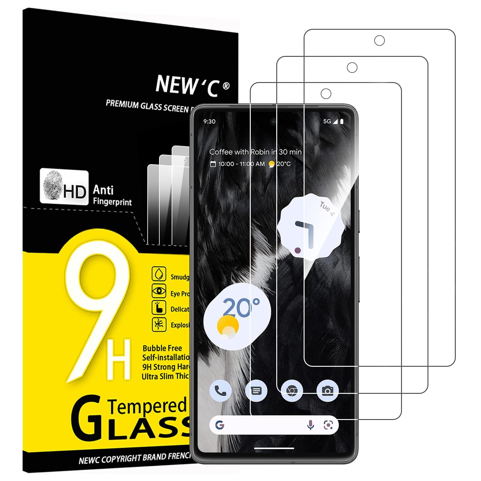 NEW'C 3 Pack Designed for Google Pixel 7 Screen Protector Tempered Glass,Case Friendly Anti Scratch, Bubble Free, Ultra Resistant