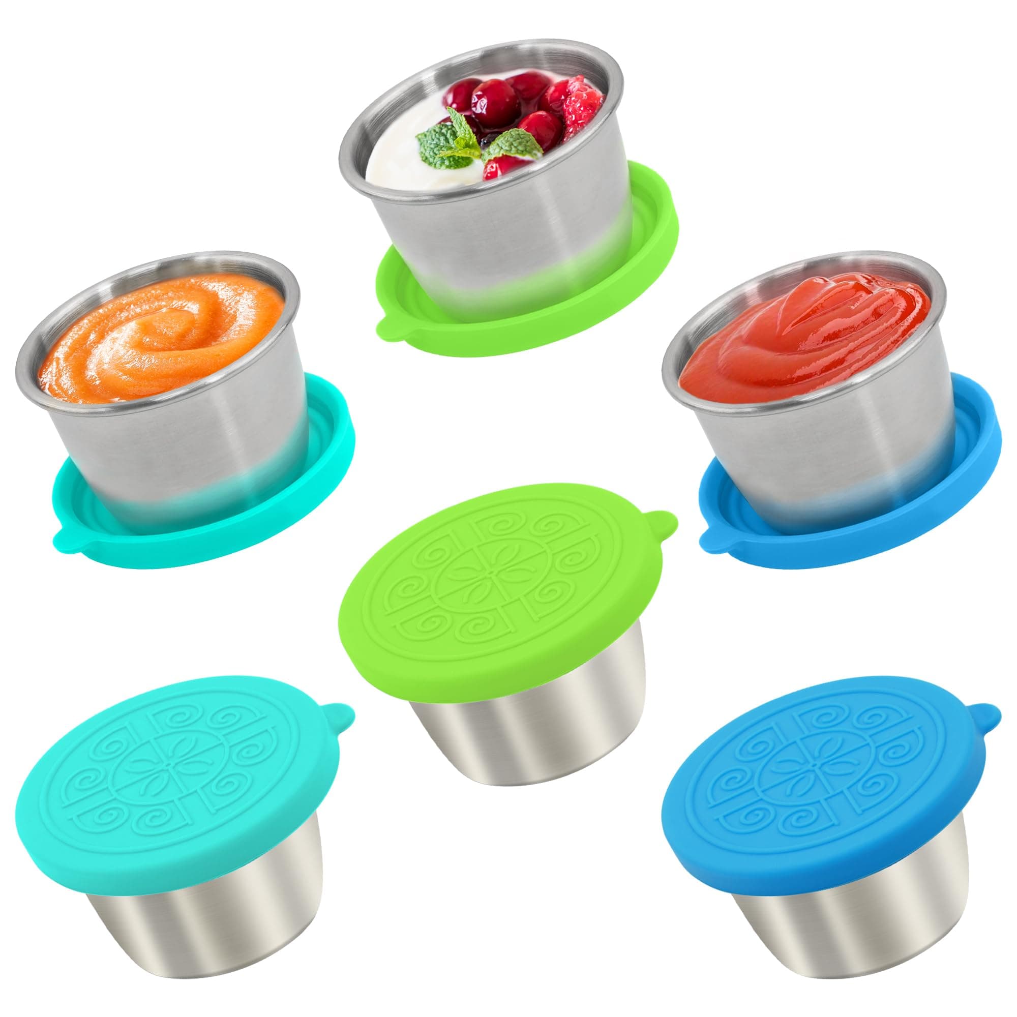 6x2.7 Oz Salad Dressing Container to Go,Handy Leakproof Stainless Steel Meal Prep Containers Reusable,Sauce Containers for Lunch Box, Picnics, Travel, Office and Kitchen Storage