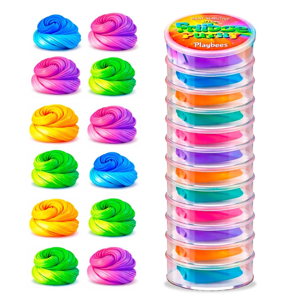Playbees Color Changing Therapy Putty 12 Pack - Silly Mini Putty Thinking Slime for Sensory Play, Educational Games, Fidget Putty 8-15 - Heat Sensitive Magical Color Shifts - Slime Favors 0.5 Oz