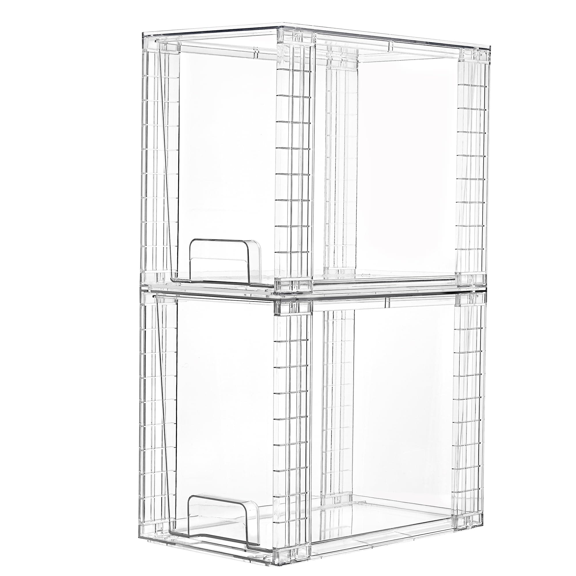 2 Pack Clear Stackable Storage Drawers,9.7" High Plastic Organizers Bins for Skincare, Bathroom Supplies,Ideal for Cabinet,Undersink,Vanity,Kitchen,Pantry Organization
