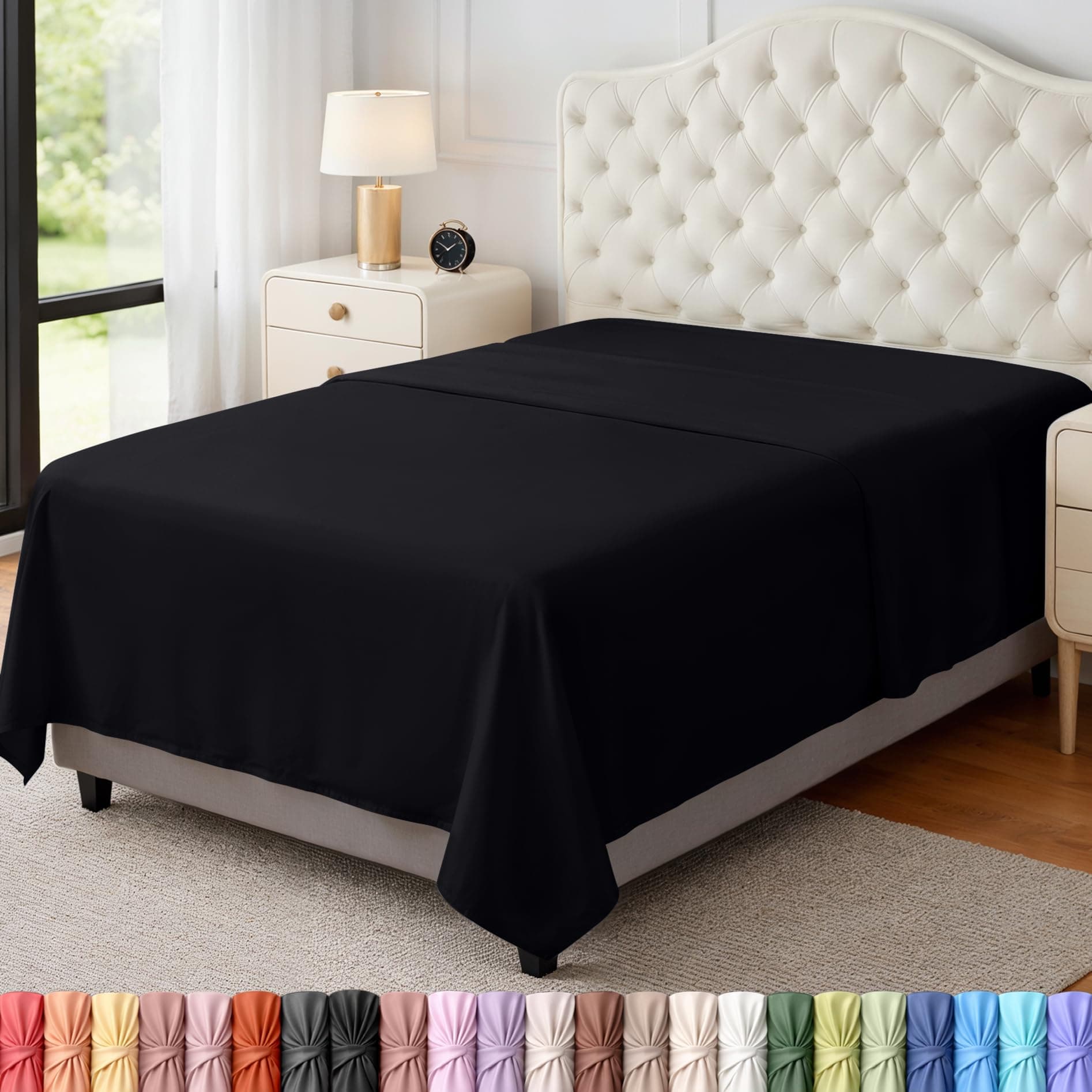 Utopia Bedding Flat Sheet - 1 Pack (Twin, Black)- Soft Brushed Microfiber Fabric - Shrinkage & Fade Resistant Top Sheet - Easy Care Bed Sheet