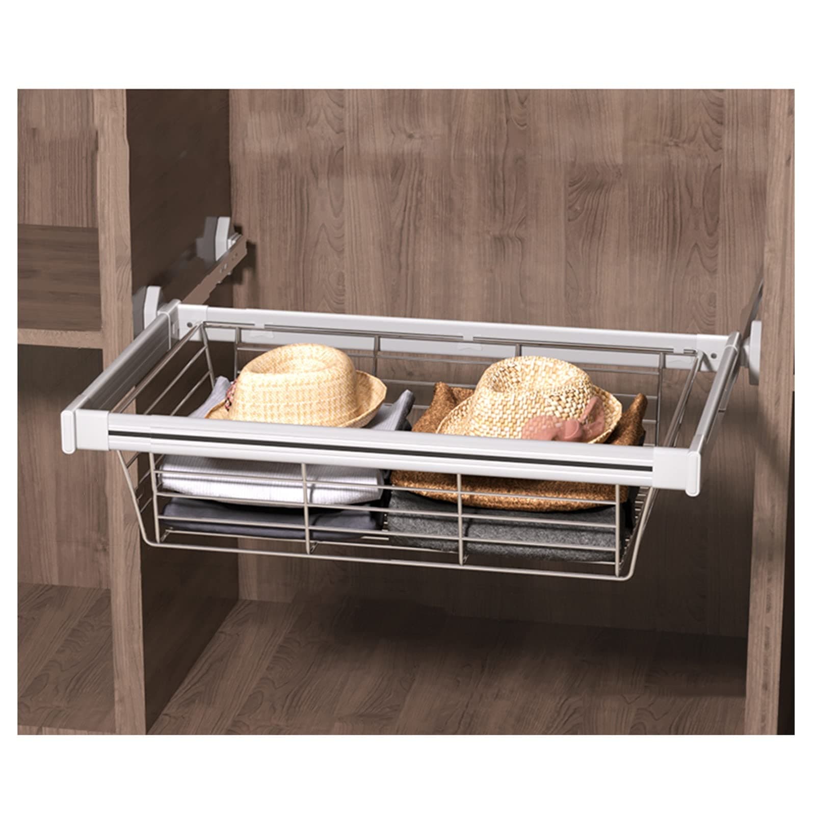 Wardrobe Pull Out Baskets Slide Rail Cabinet Storage Basket, Suitable for Sorting Wardrobe Clothes and Storage and Air Drying of Kitchen Utensils (Color : Silver, Size : 614-664mm)