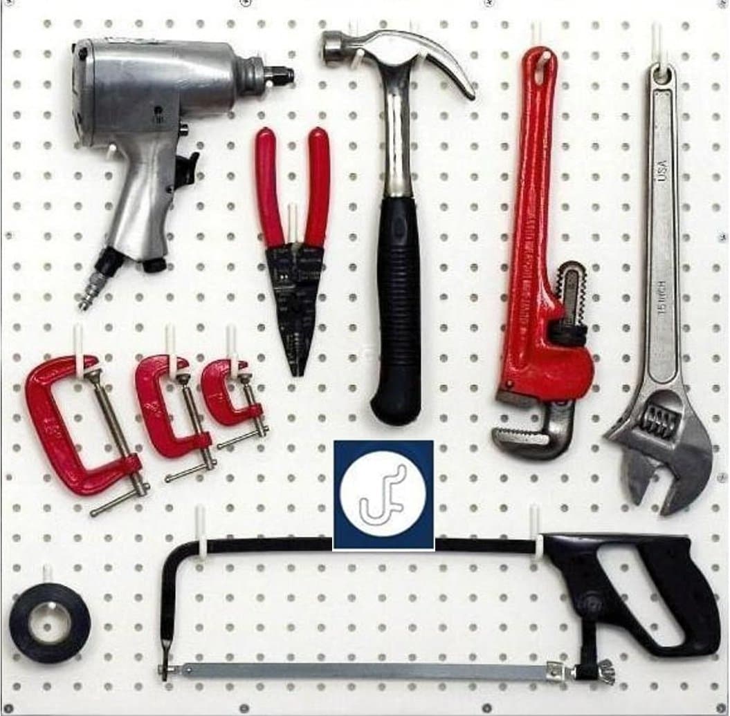 WallPeg White Pegboard Hooks – Flex-Lock J Style for Pegboard Tool Storage