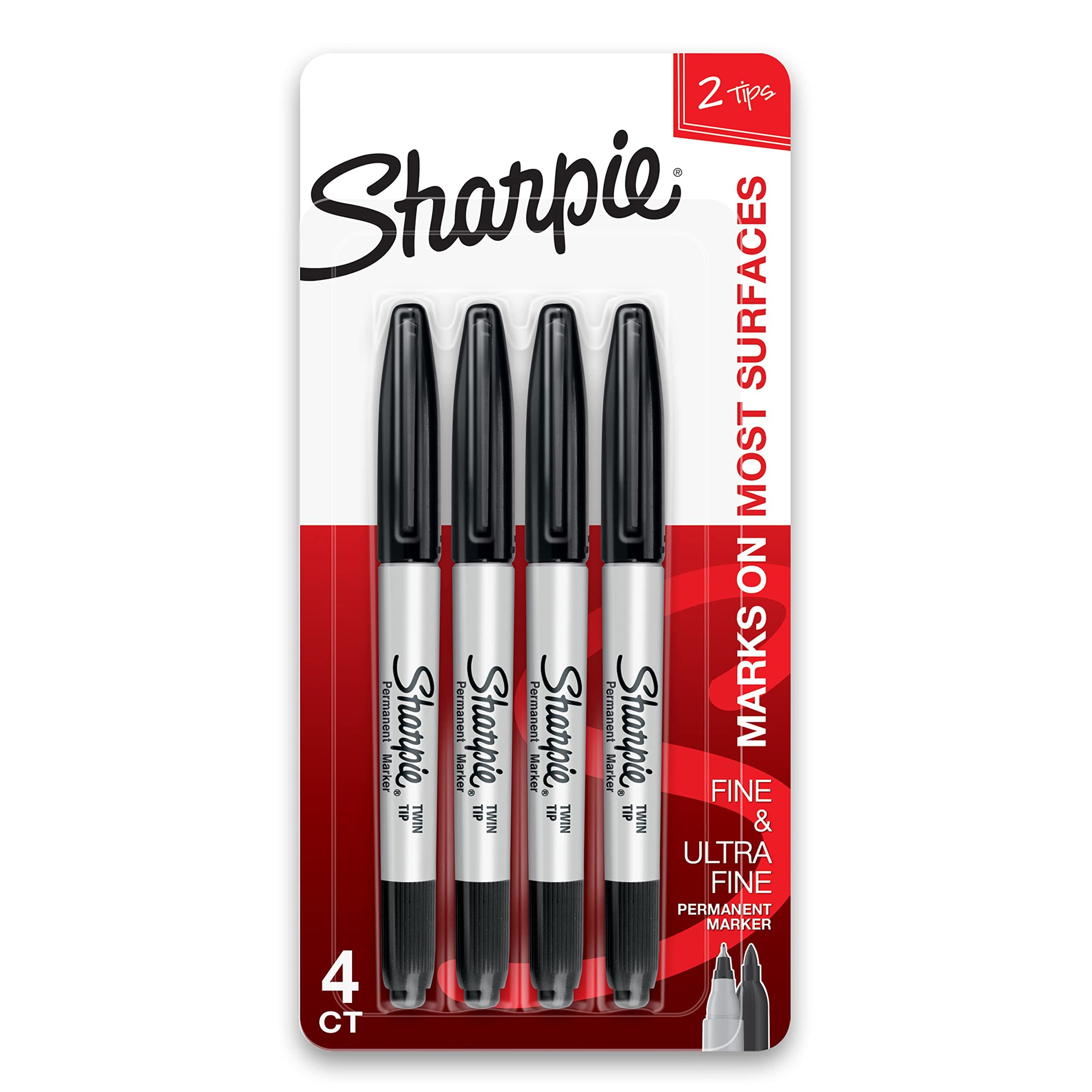 SHARPIE TWIN TIP BLK 4 PK