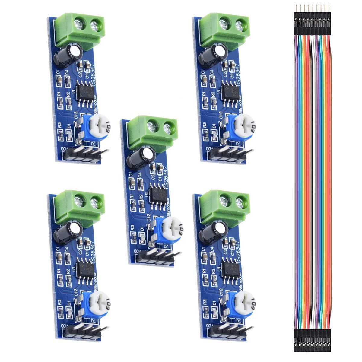 DAOKI 5PACK DC 5V-12V LM386 Audio Amplifier Module Mini Mono Power AMP Module HiFi for Arduino with Dupont Cable