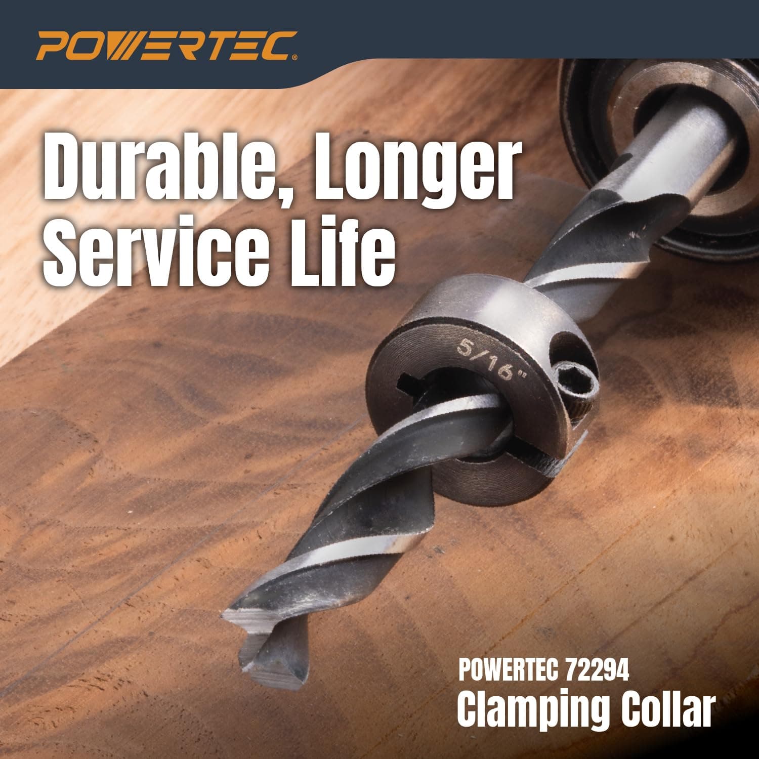 POWERTEC 71491 Drill Bit Stop Collar w/Split Ring Design and Size Markings - 1/8", 3/16", 1/4", 5/16", 3/8", 7/16", 1/2” - 7 Piece Set