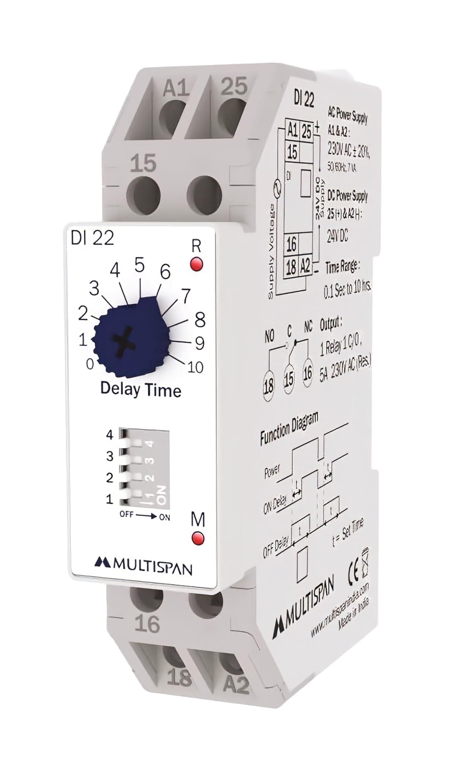Multispan DI-22 Multi Range ON-Off Delay Timer Supply- 230VAC & 24VDC