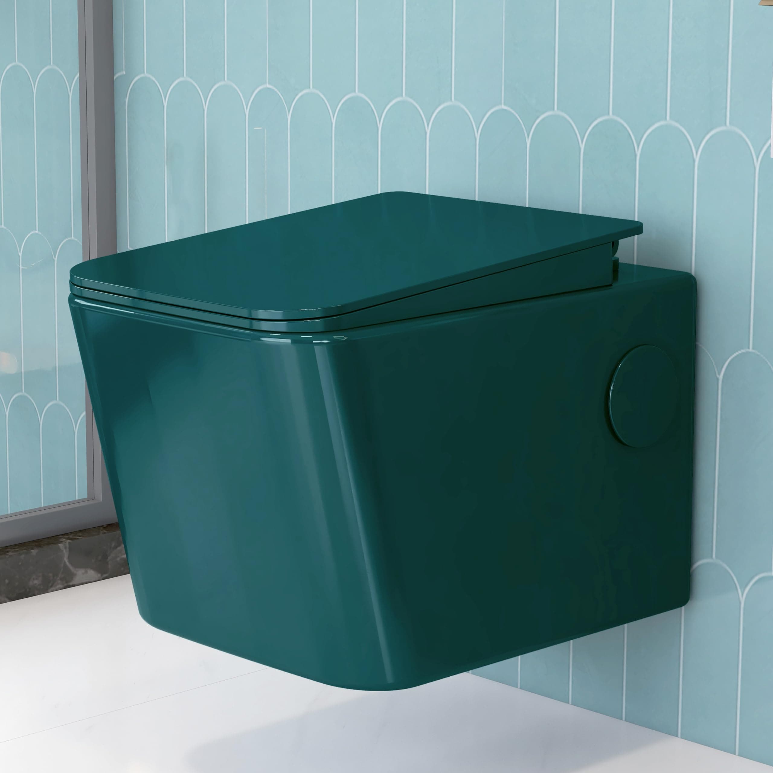 Plantex Platinum Ceramic Wall Hung Commode/P Trap Western Commode for Toilet/Rim Washdown Western Toilet with Soft Close Toilet Seat Cover- (Palm)