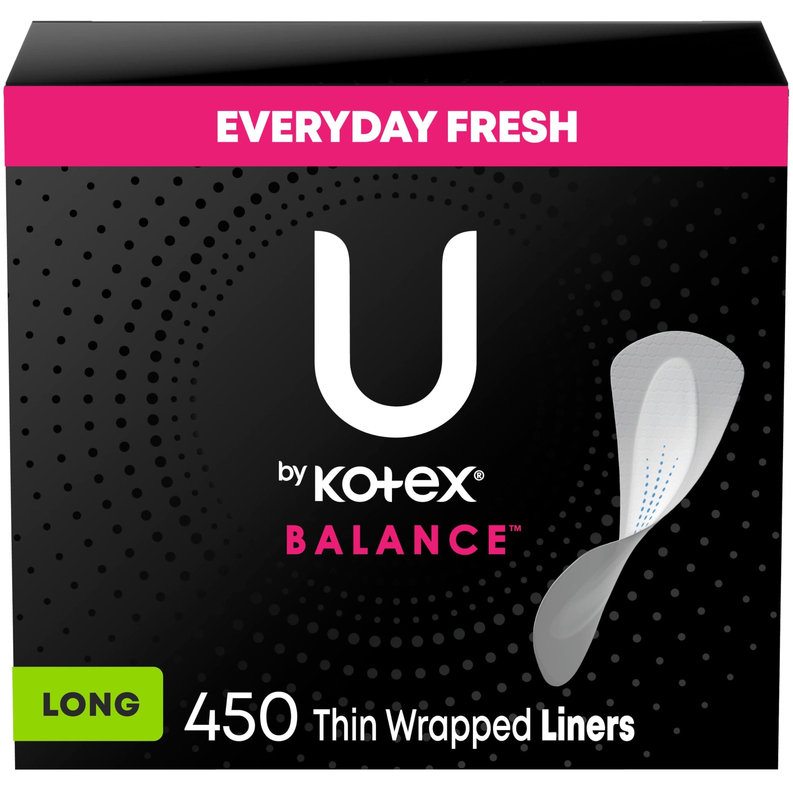 U by Kotex Barely There Thin Panty Liners, Light Absorbency, Long, Unscented, 450 Count (5 Packs of 90) (Packaging May Vary)