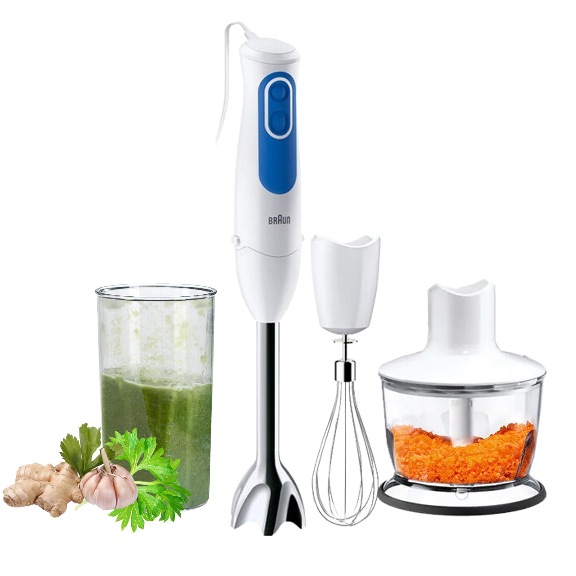 Braun Hand Blender MultiQuick 3 700W with 600ml BPA-free Beaker, 500ml Chopper, Whisk, Dual Speed, SplashControl & PowerBell Plus Technology MQ 3035 Sauce White"Min 1 year manufacturer warranty"