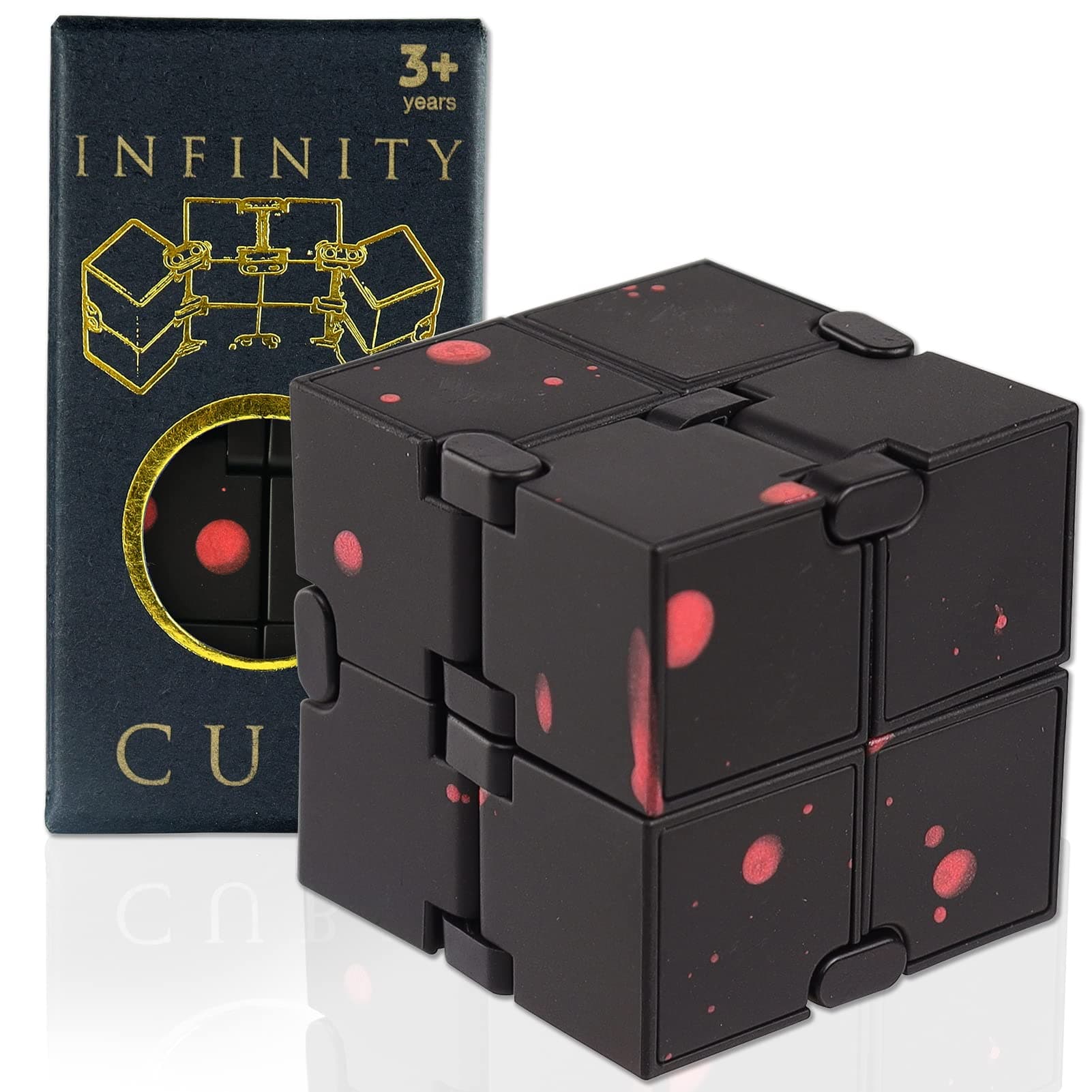 SMALL FISH Fidget Infinity Cube - Built-in Metal Never Ending Infinity Cube, Cool Sensory Infinite Fidget Toy for Stress and Stress Relief, Best for Adults and Kids with Autism,and ADHD (Black-Red)