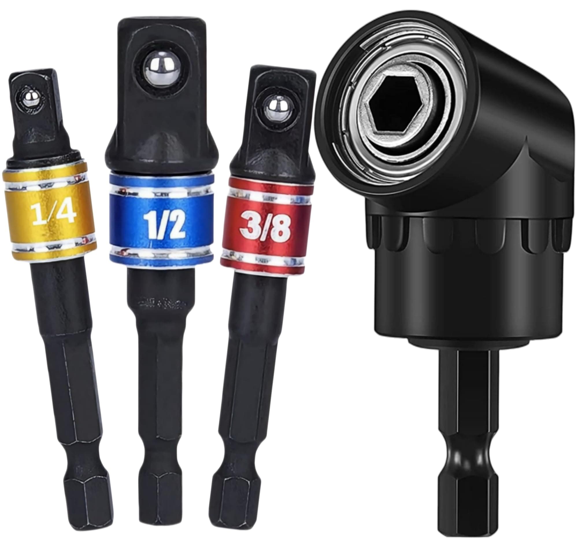 Impact Grade Driver Sockets Adapter Extension Set Drill Bit 3Pcs 1/4 3/8 1/2" Universal Socket Adapter Set and Right Angle Drill 105 Degree Right Angle Screwdriver Set Drill Hex Bit Socket Adapter