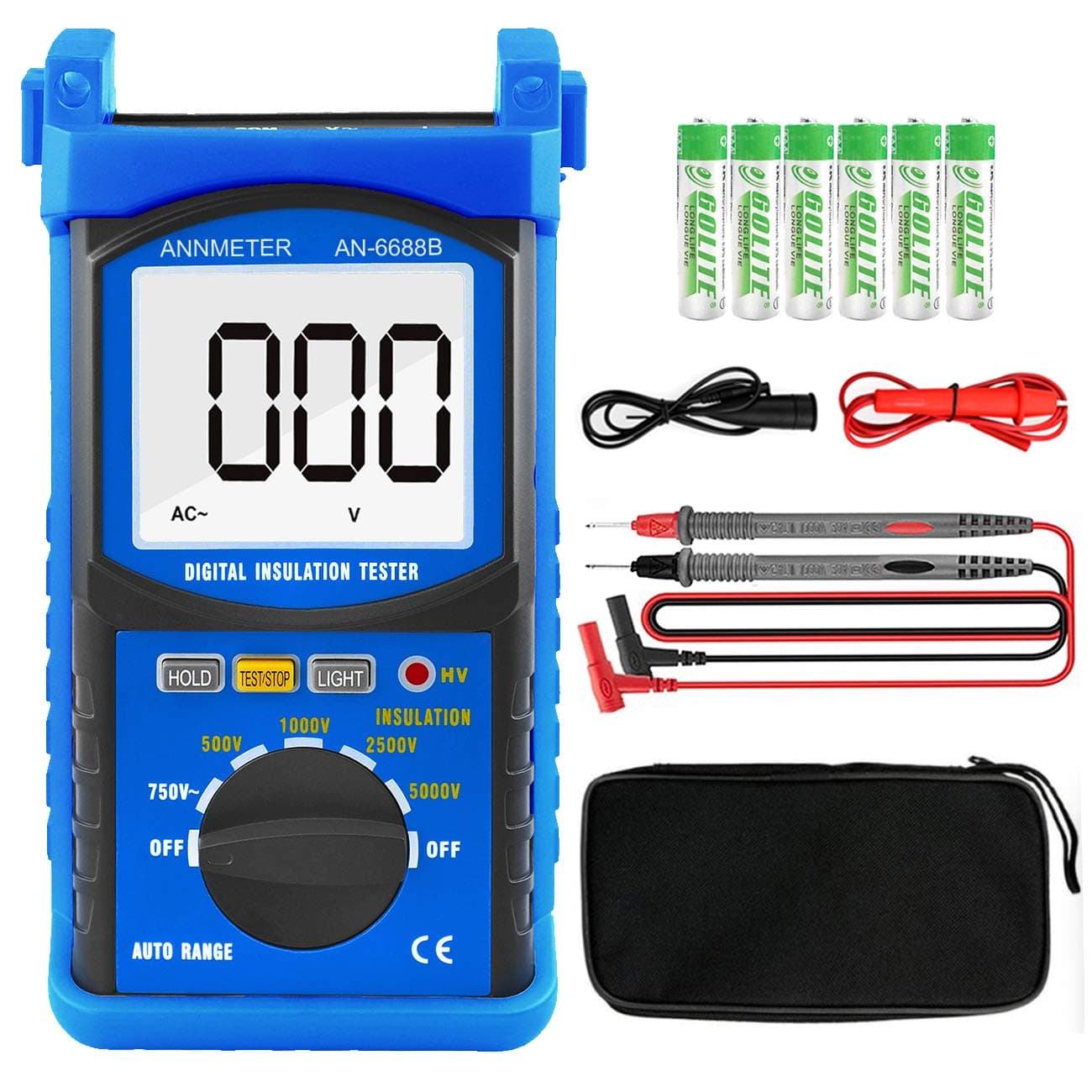 AIOMEST Digital Insulation Resistance r - Voltage Testing Range 5000V, Meg ohmmeter Insulation Resistance 200G ohms, Auto Ranging Voltmeter with HV Indication (ANNMETER AN-6688B)