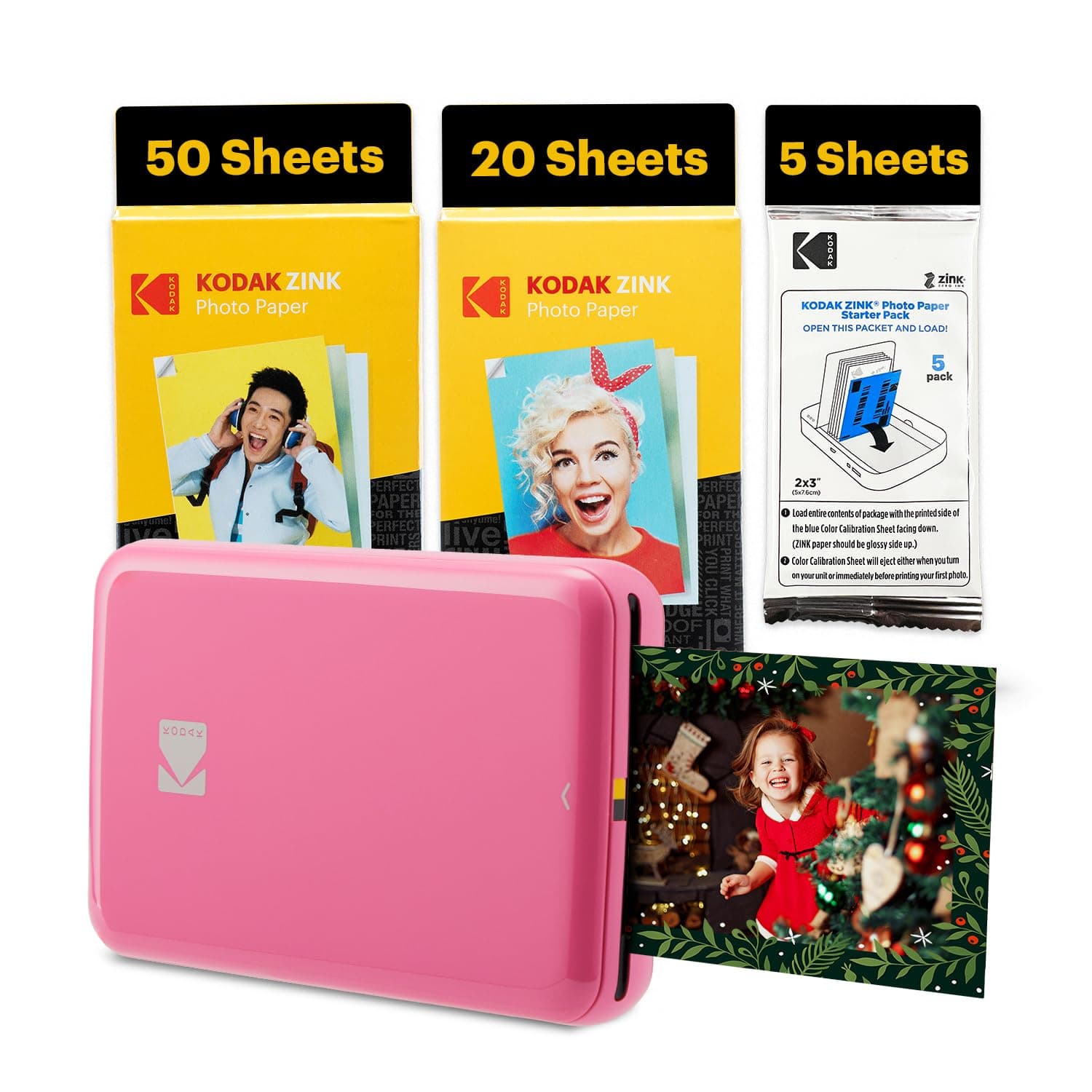 Step Instant Smartphone Photo Printer - 75 Sheets Bundle - Portable Mini Color Wireless Mobile Printer - Zink 2x3” Sticky-Back Photos - Bluetooth Compatible with Smart Devices - Fun App -Pink