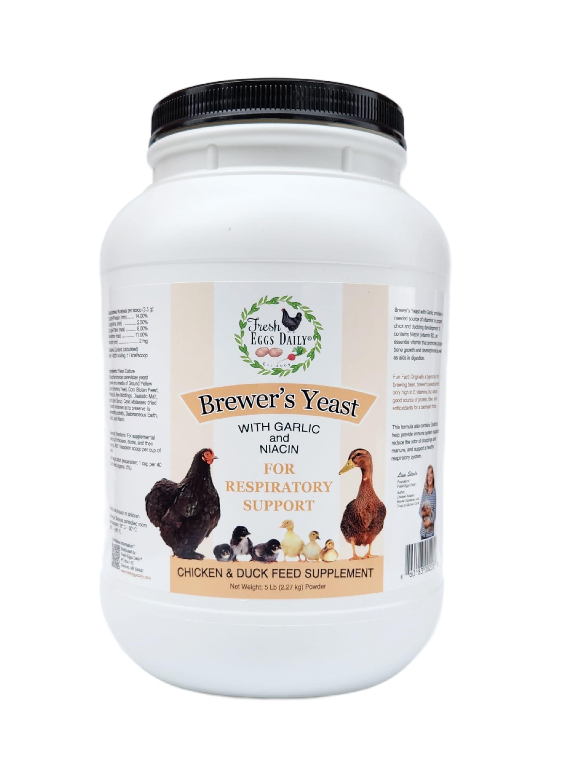 Fresh Eggs Daily Brewer's Yeast with Garlic Powder and Niacin for Ducks Ducklings Feed Supplement Vitamins for Backyard Chickens 5LB