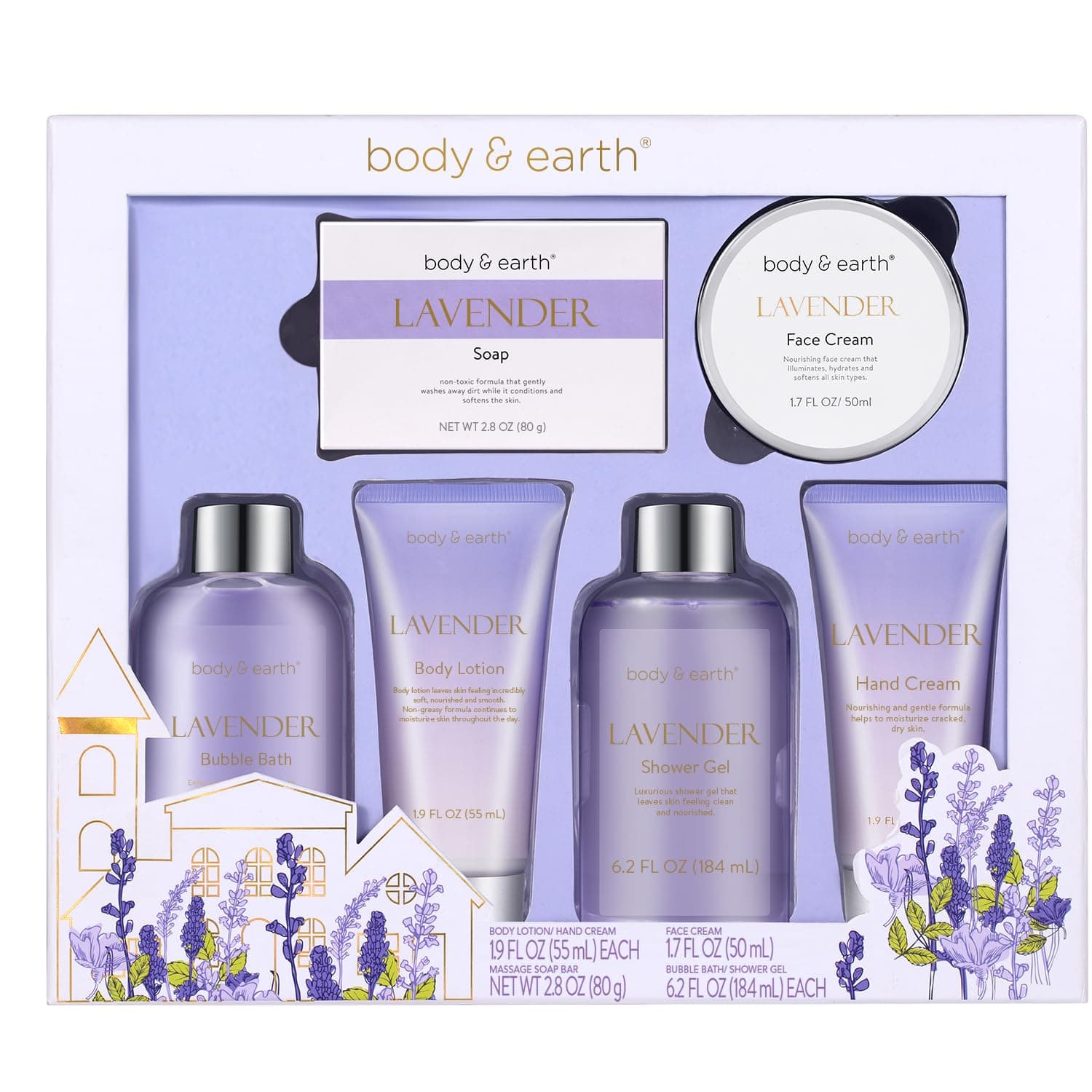 BODY & EARTH Bath Spa Gifts for Women Shower Gift Sets 6Pcs Lavender Toiletries Gift Sets for Mum Luxurious Pamper Gifts for Women Birthday Gifts for Her Mother Day Valentine's Gifts Ladies Gift Set