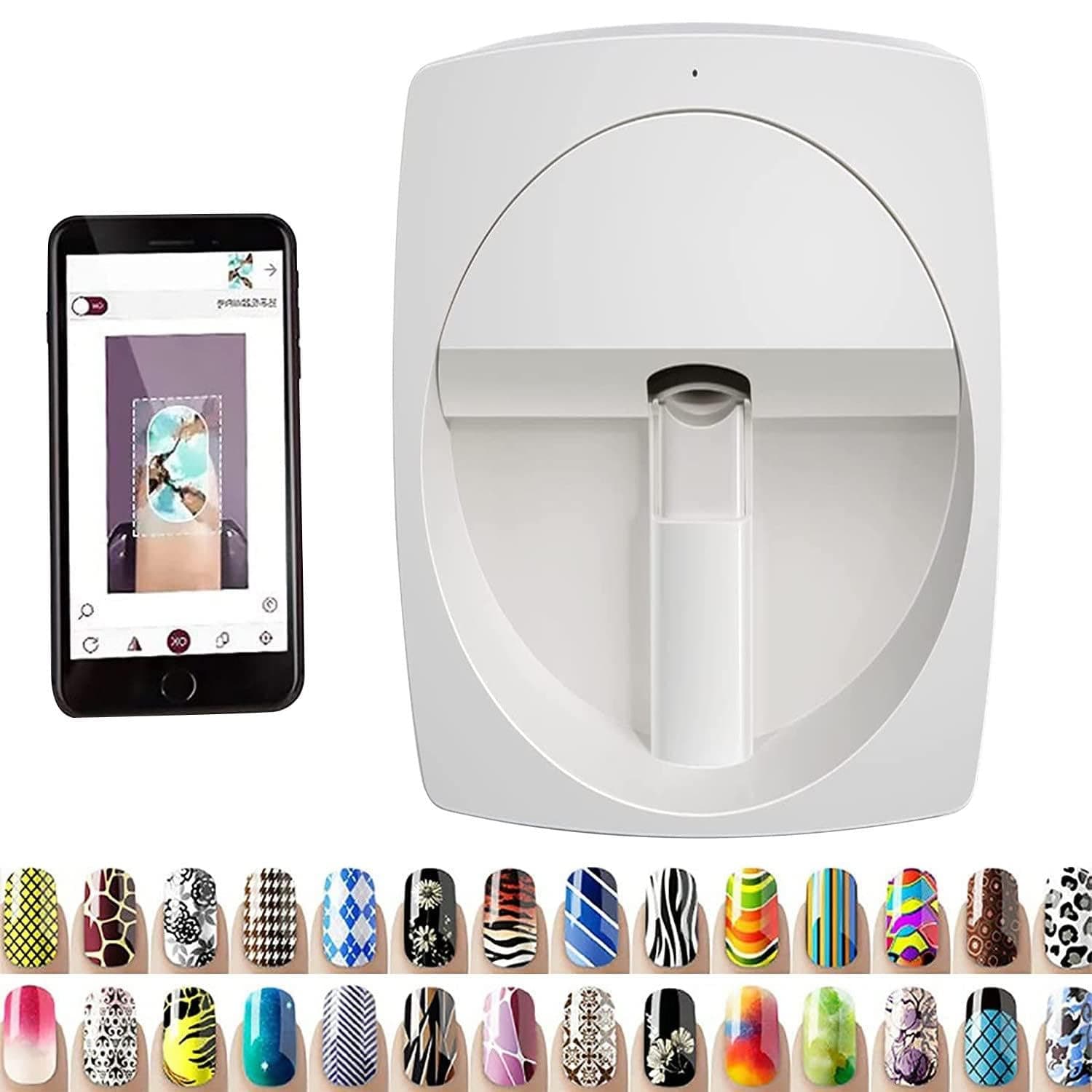 3D Automatic Smart Art Nail Printer, Multifunction Portable Pattern Nail Art Printers Machine, Ai Recognition of Nail Face, Support WiFi/DIY/USB,White
