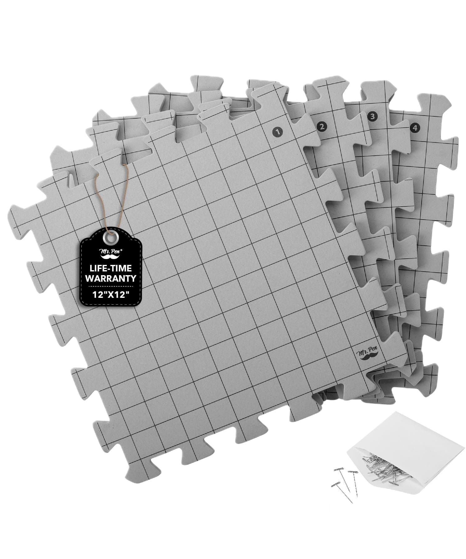 Interlocking Blocking Mats, 12”x12”, 4 Pack, Blocking Mats for Knitting & Crochet Projects with 50 T-Pins, Knitting Blocking Mats and Pins, Crochet Blocking Board for Crocheting, BMFK04M212