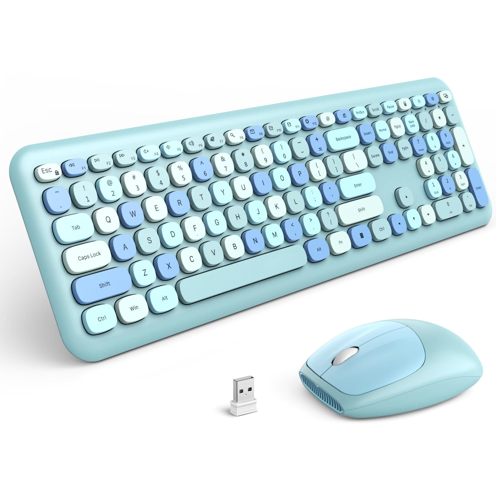 Wireless Keyboard and Mouse Combo,2.4G Slim Full-Sized Colorful Keyboard Mouse for PC Desktop Laptops Windows(Blue Colorful)