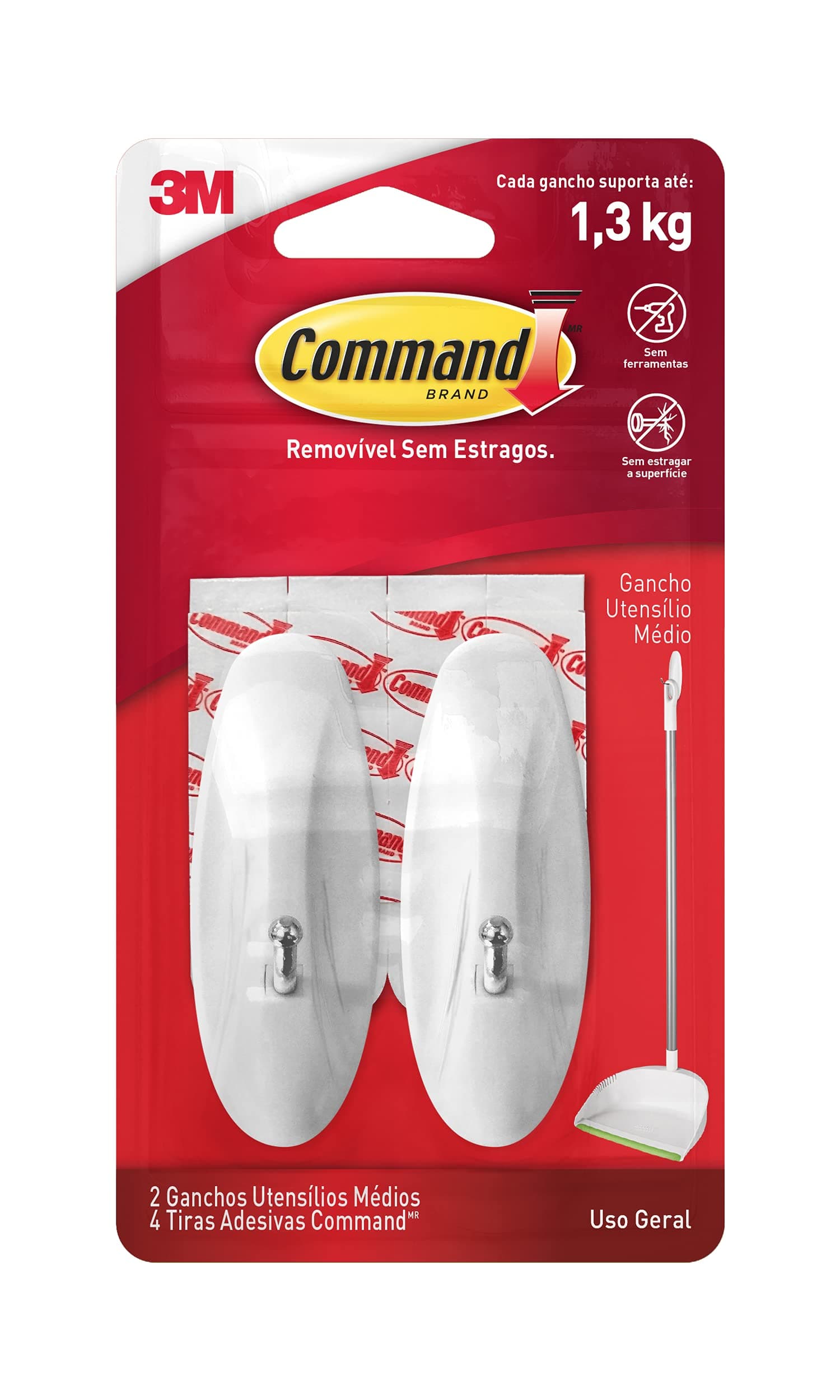 Command White Wire Hooks, Organize Damage-Free, 2-Hooks, 4-Strips (17068ES)