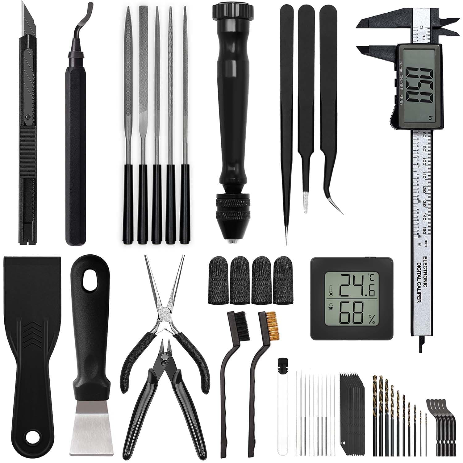 3D Printer Tools Kit, Quality 3D Printing Tool Kit for Model Measuring/Finishing/Deburring/Drilling, 3D Printer Accessories for All FDM/SLA Printers Removing Support, Cutting Filament