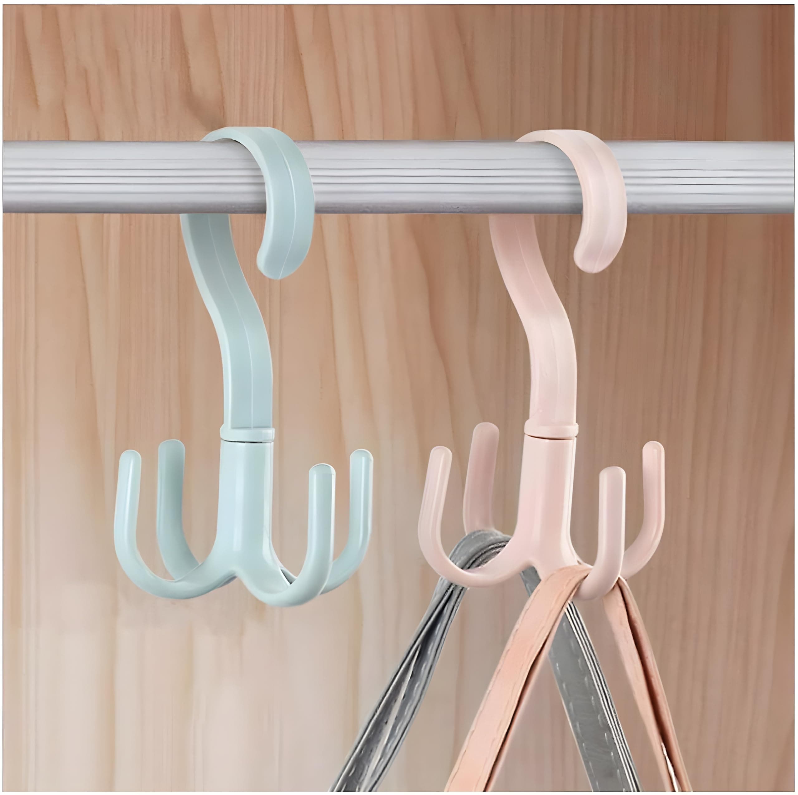 JIALTO 2 Pcs Multi-Function 360 Degree Rotatable 4 Claw Hook Closet Hanging Organizer Hangers for Closet Organizer, Clothes Hangers with 4 Claws (Multicolor)