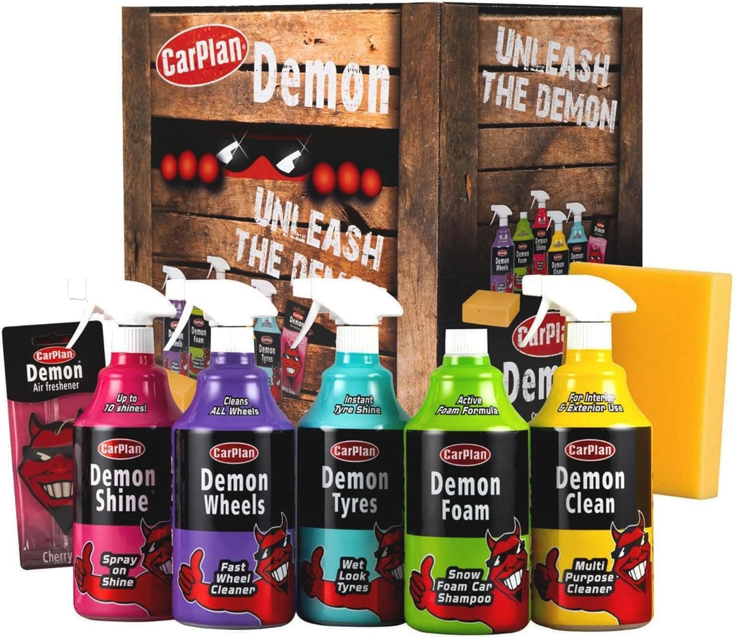 CarPlan Demon 7pc Car Care Gift Pack - Includes Demon Shine, Wheels, Foam, Tyres & More