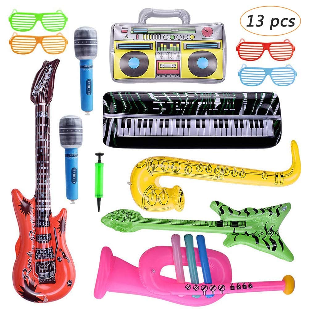 Bebester Inflatable Instruments, 13PCS Inflatable Rock Star Toy set Inflatable Party Props Inflatable Guitar Saxophone Microphone Keyboard Piano Inflatable Music Party Props with Balloon Pump