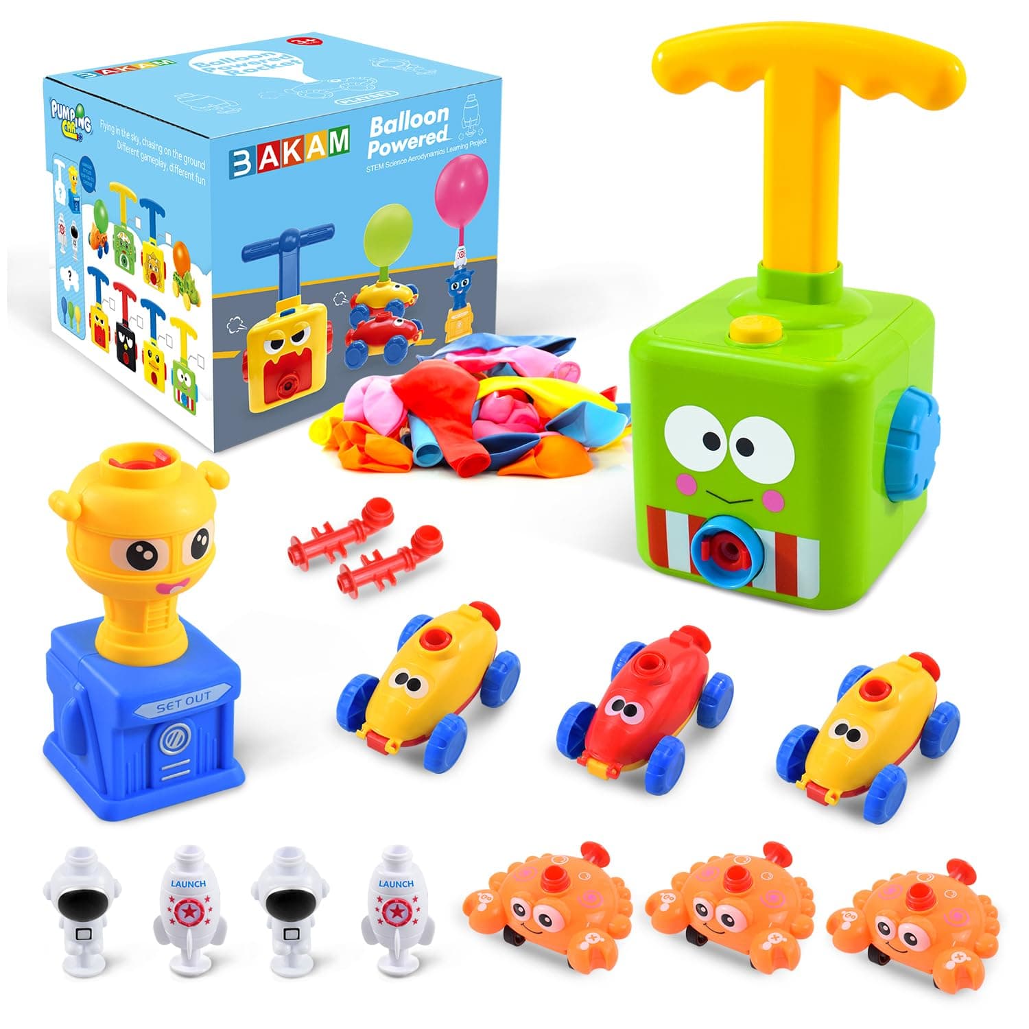 Toddler Toys 3-4 for Boys Girls, Balloon Launcher & Powered Car Set, Fun Toddlers STEM Toy Balloon Pump Cars Racer Kit for Kids 3-5 (Frog)