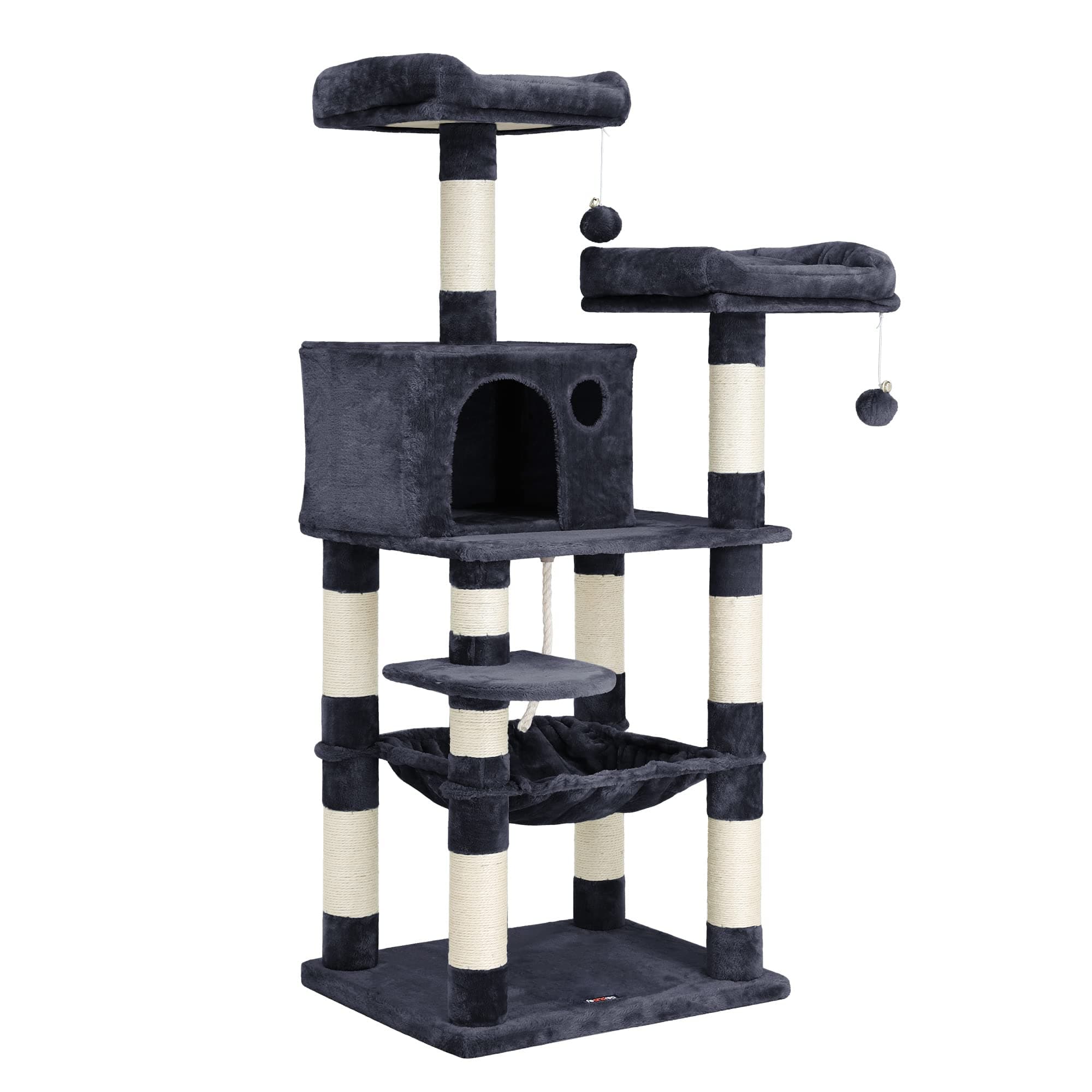 Feandrea Cat Tree, 56.3-Inch Cat Tower, Multi-Level Plush Condo with 11 Scratching Posts, 2 Perches, Hammock, Cave, Smoky Gray UPCT15GYZ