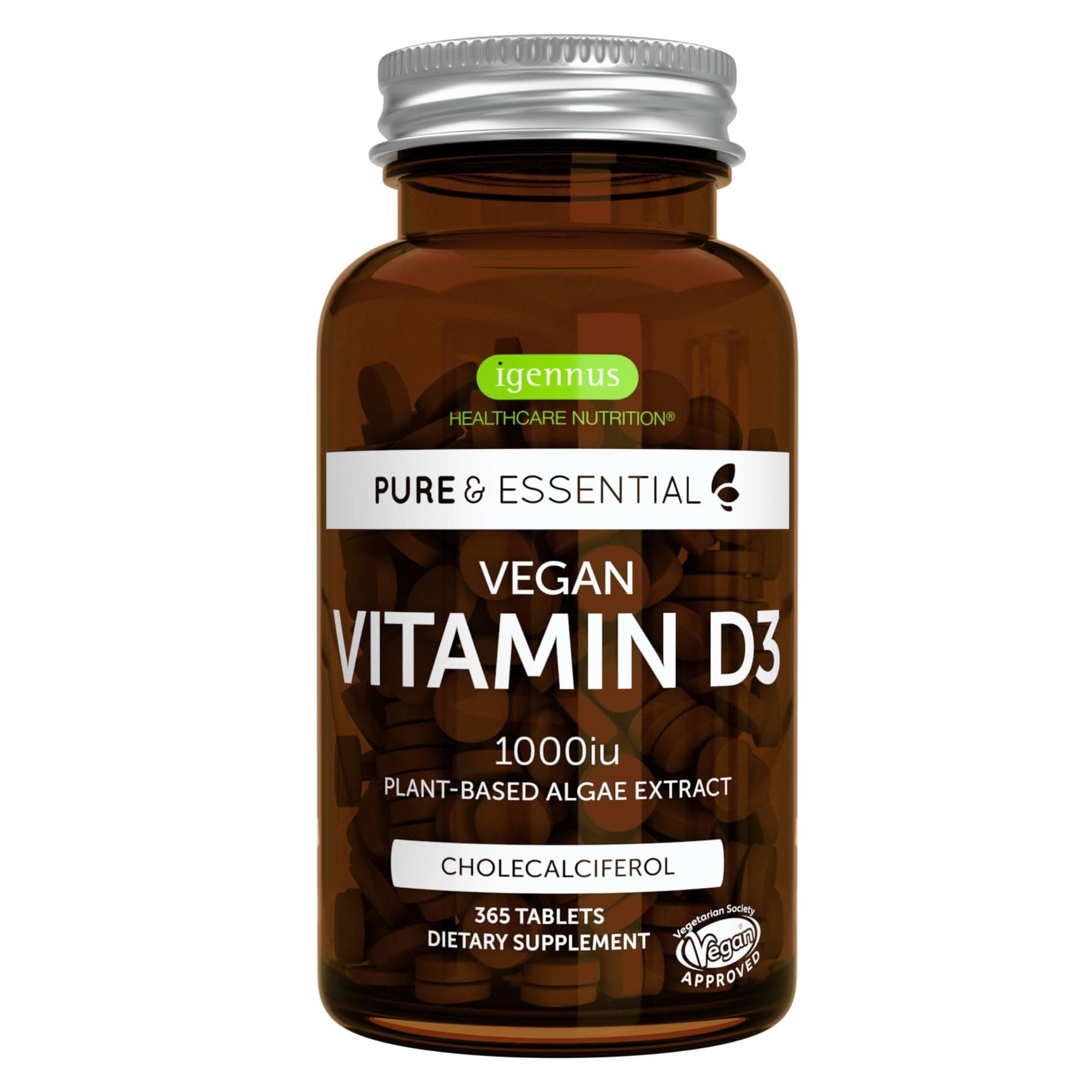 Pure Essentials Vegan Vitamin D3 1000IU Cholecalciferol, Lichen Extract, 365 Tablets