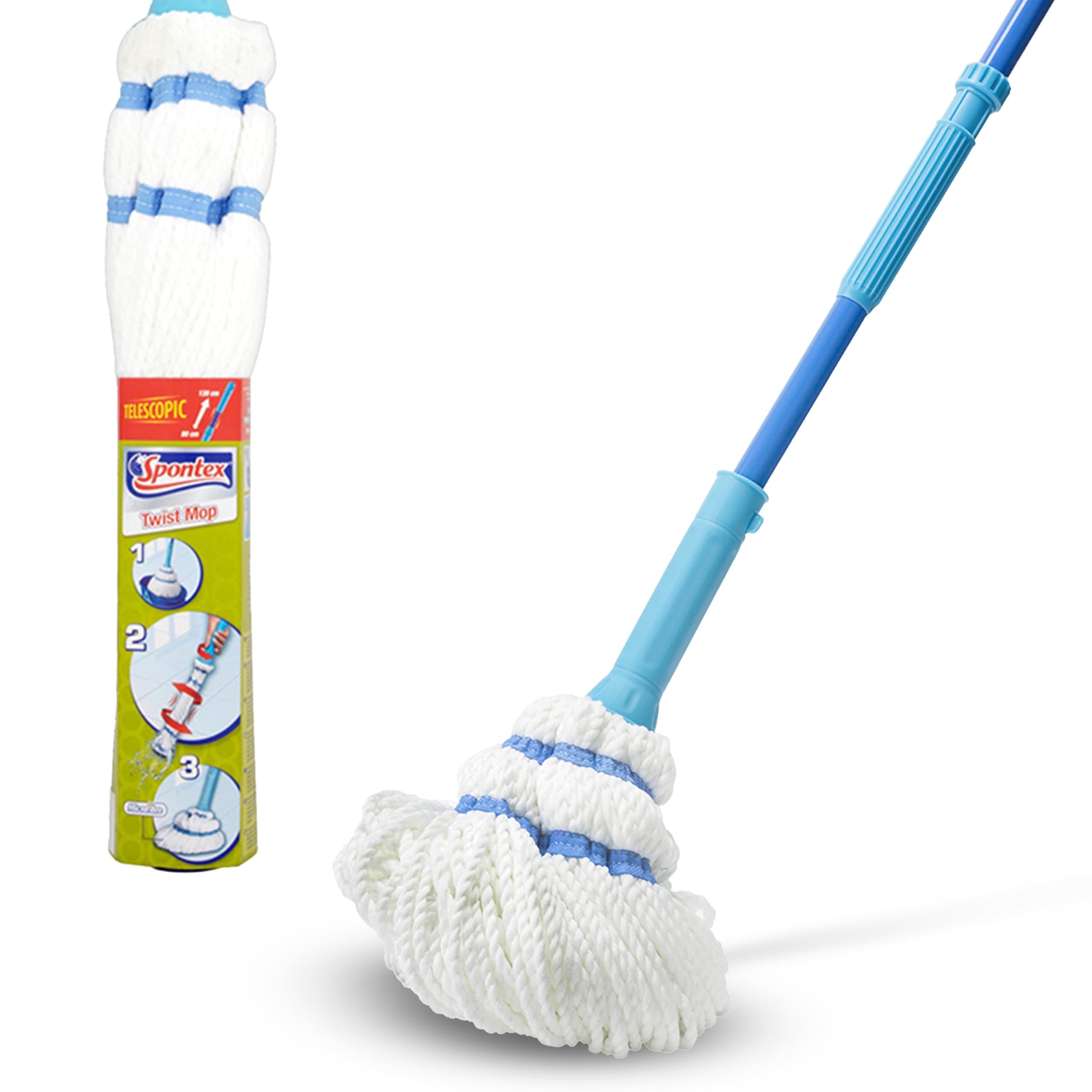 Twist Mop, Microfibre Mop with Built-In Self Wringing System, Non-Scratch Scourer Pad for Tough Stains, Cleans Laminate, Wood & Tile Flooring, Washable Mop Head