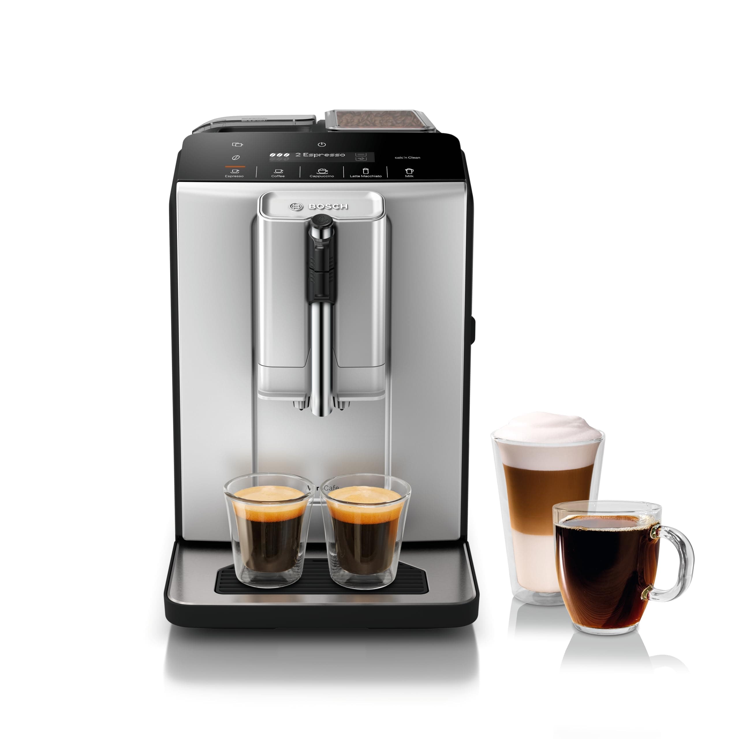 Bosch Fully Automatic Coffee and Espresso Machine - One-Touch Drinks, Barista Style, Double Cup Super Coffee Maker - Large Bean Capacity - Easy Clean, Maintenance - Black - TIU20307