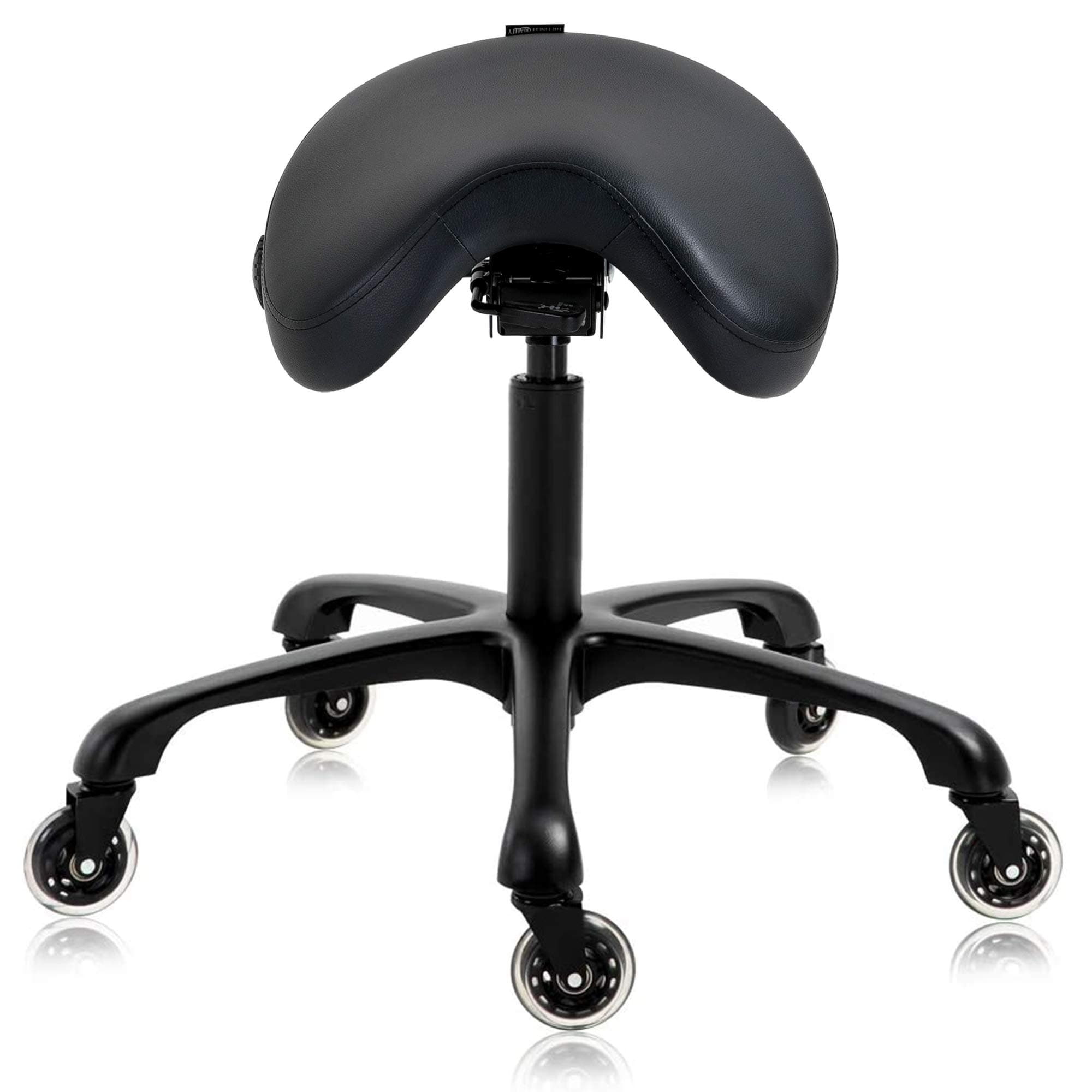 Premium Multifunctional Ergonomic Saddle Chair 507 INOA for Hygienic Clinic, Spa, Massage, and Dental Hygienist - Rolling Swivel Stool (Black, Standard)