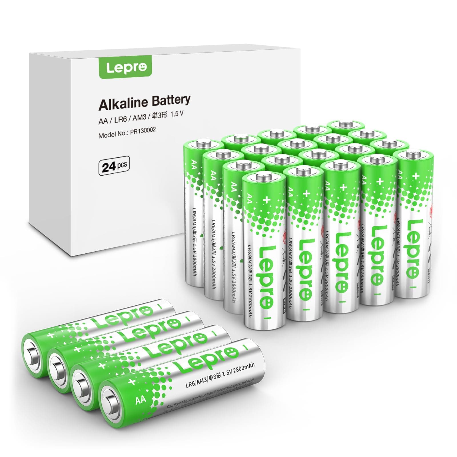 Lepro AA Batteries 24 Pack, 1.5 Volt Alkaline Double AA Battery with High Capacity, Anti-Leakage, Long Lasting Power, 2800mAh LR06 MN1500 Batteries for Clocks Remotes Mouse Torch