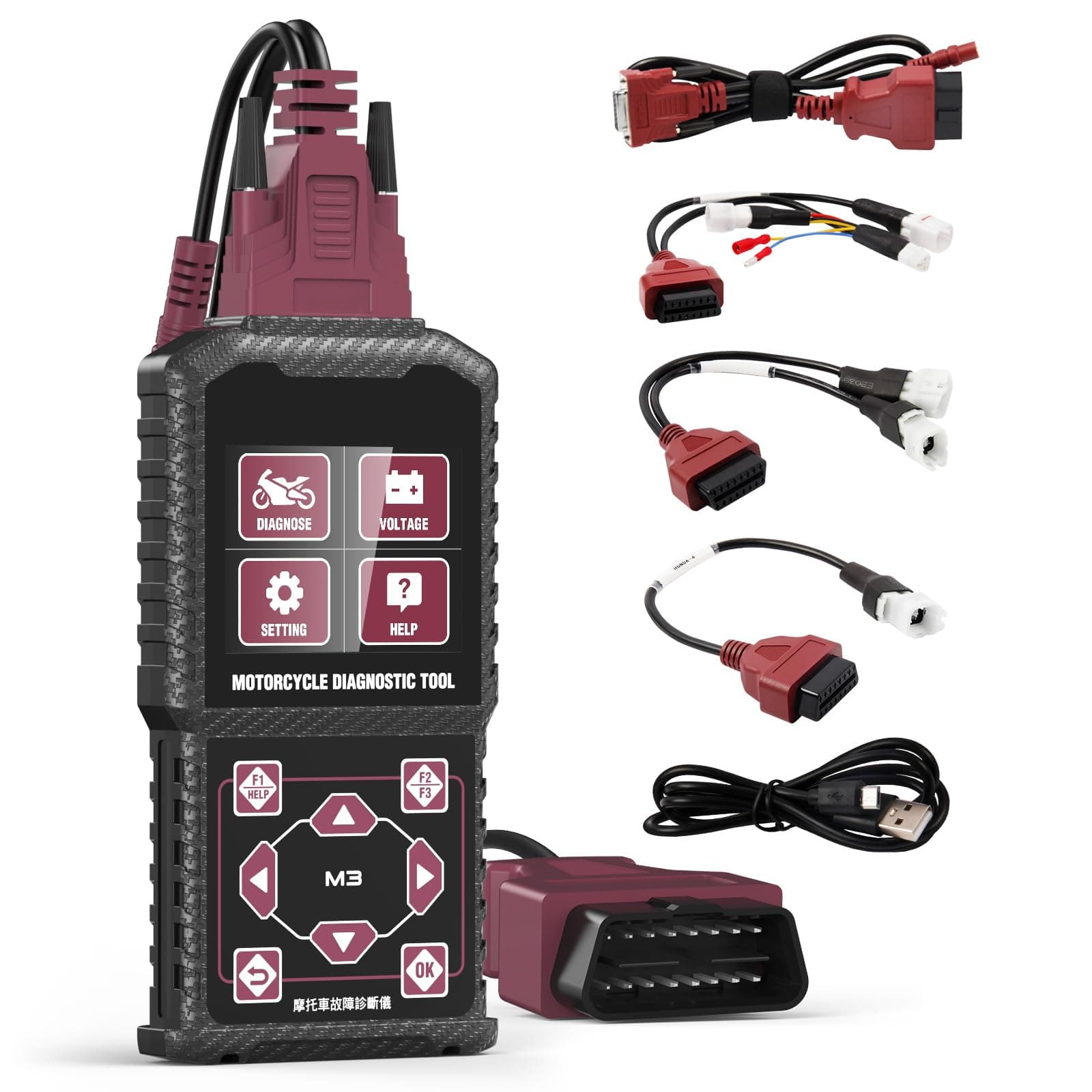 Motorcycle Diagnostic Tool OBD2 Motorcycle Fault Code Readers Scan Tool Motorcycle Code Reader Scaner Compatible with Yamaha 2/3/4P, Kawasaki 4-6P, Honda 4P, OBDII(Not Applicable to Bike)