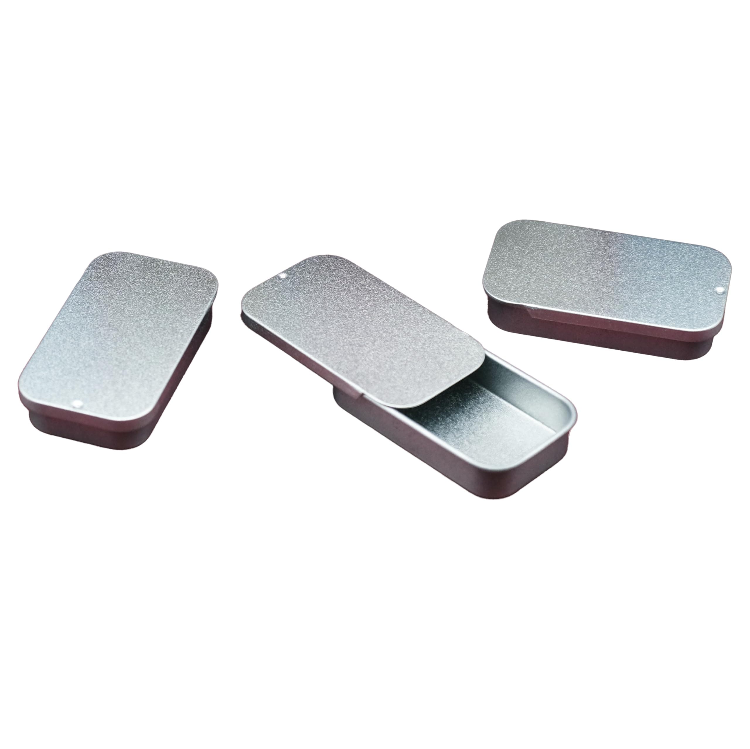 3 x 10ml Rectangular Tin with Slider Lid - Mini Favour/Gift/Sweets/Lip Balm/Pill Boxes - Silver - Sliding Top - Pocket Size - Camping/Hiking Everyday Carry edc - 3 PACK