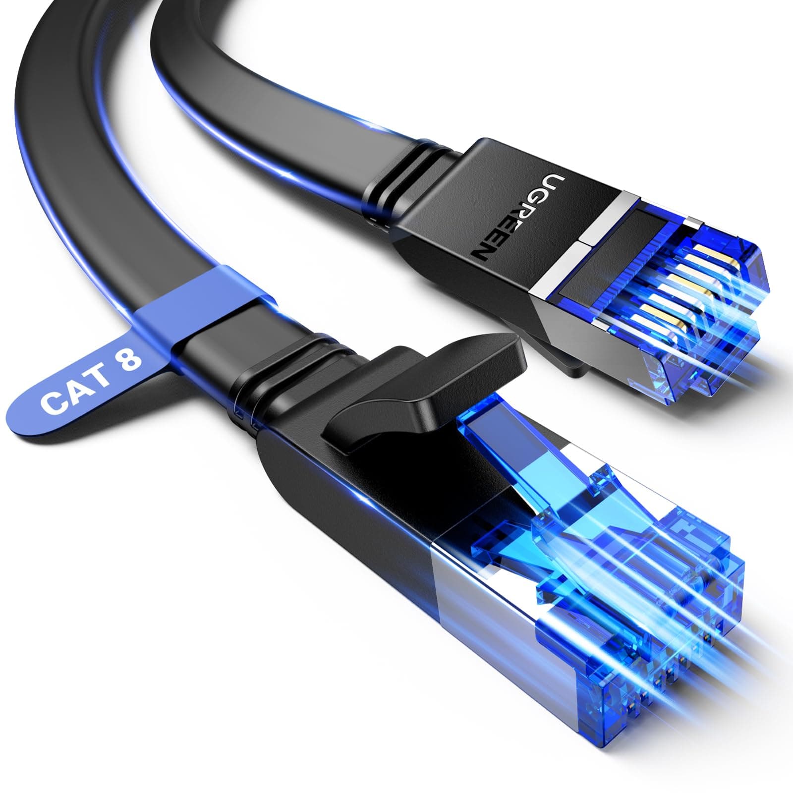 UGREEN Ethernet Cable 25FT, Cat 8 Ethernet Cable with 40Gbps 2000Mhz High Speed, Shielded Heavy Duty Flat Internet Cable Compatible for Gaming PC PS4/5/6 Xbox Modem Router, Include 20 Cable clipes