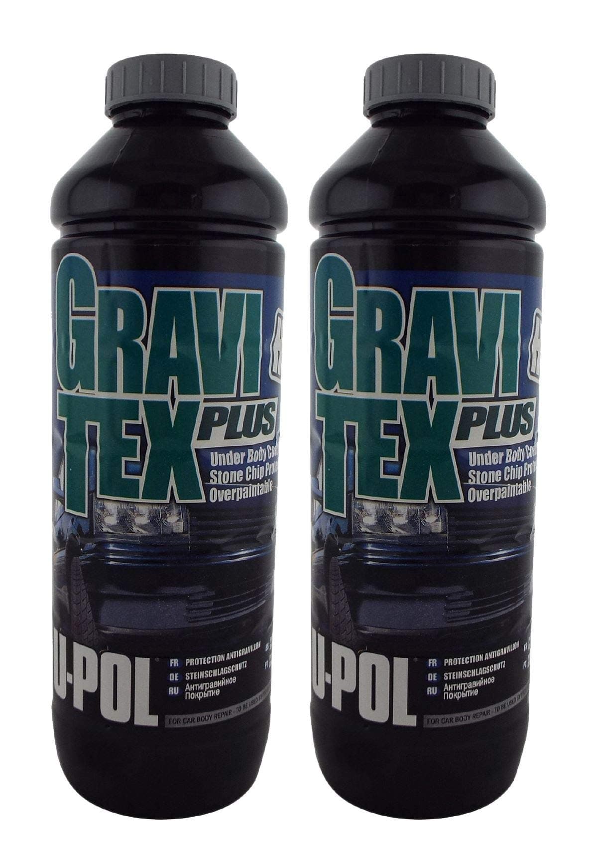 U-Pol Grey Professional Stone Chip Protector 2 x 1 Litre Underbody, Vehicle Stone Chip Protection Primer Can be Over Painted