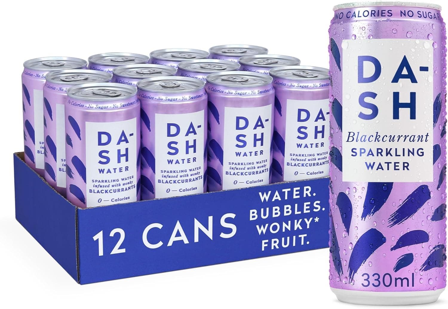 Blackcurrant - 12 x Flavoured Sparkling Spring Water - NO Sugar, NO Sweetener, NO Calories - Infused with Wonky Fruit (12 x 330ml cans)