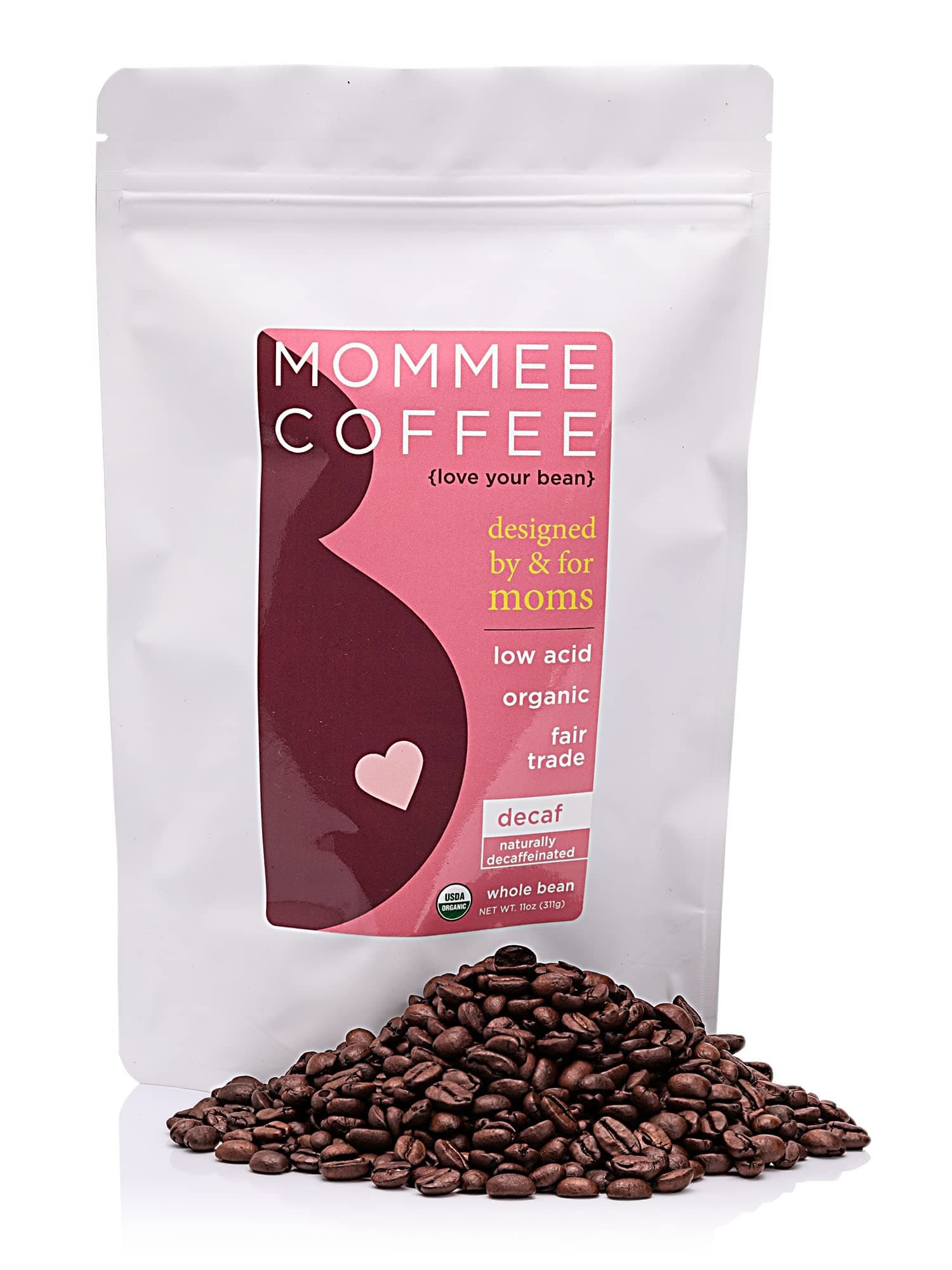 Decaf Whole Bean Low Acid Coffee- 100% Arabica Organic Decaf Coffee Beans with Smooth Caramel Flavor - Natural Decaffeination Process - Medium Roast - 11 oz