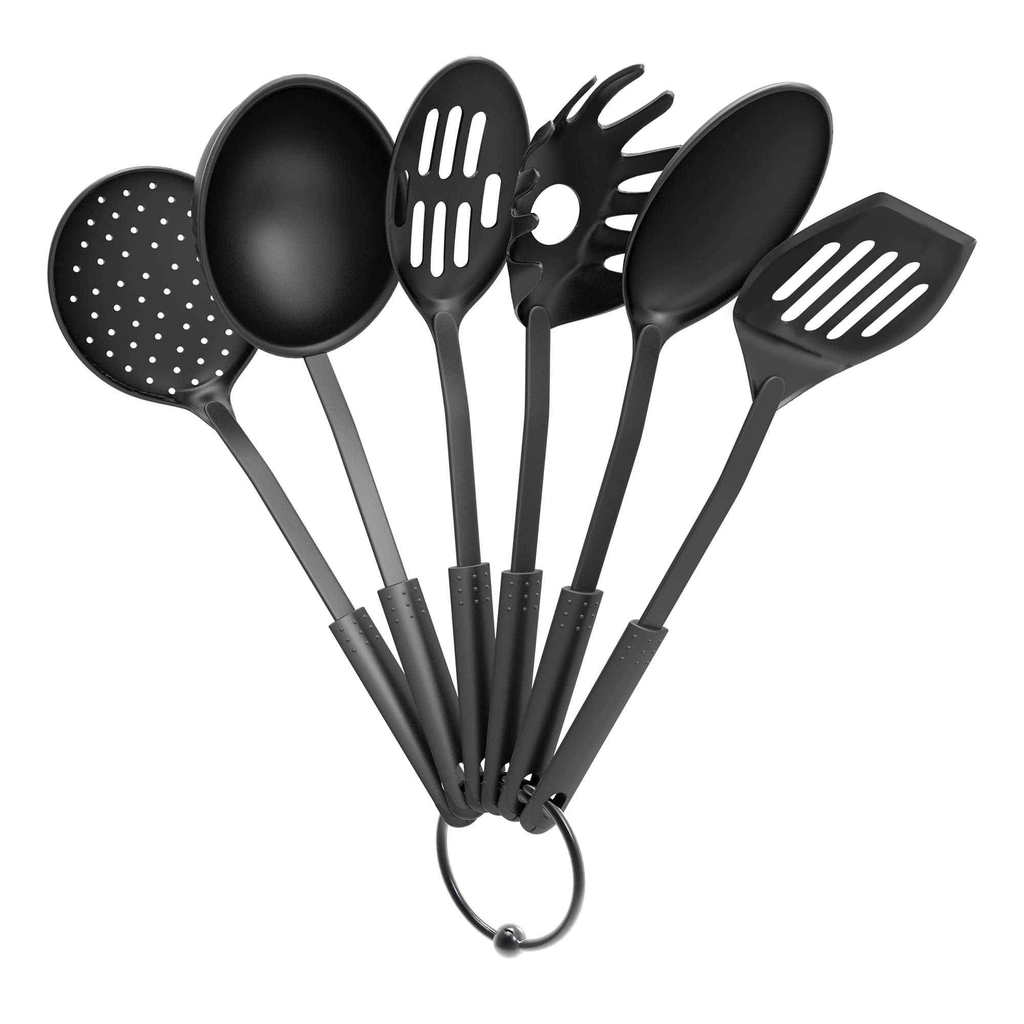 6-Piece Kitchen Utensils Set – Plastic Cooking Tools - Includes Essential Spatulas, Spoons, and Gadgets for Every Home Cook (Black)
